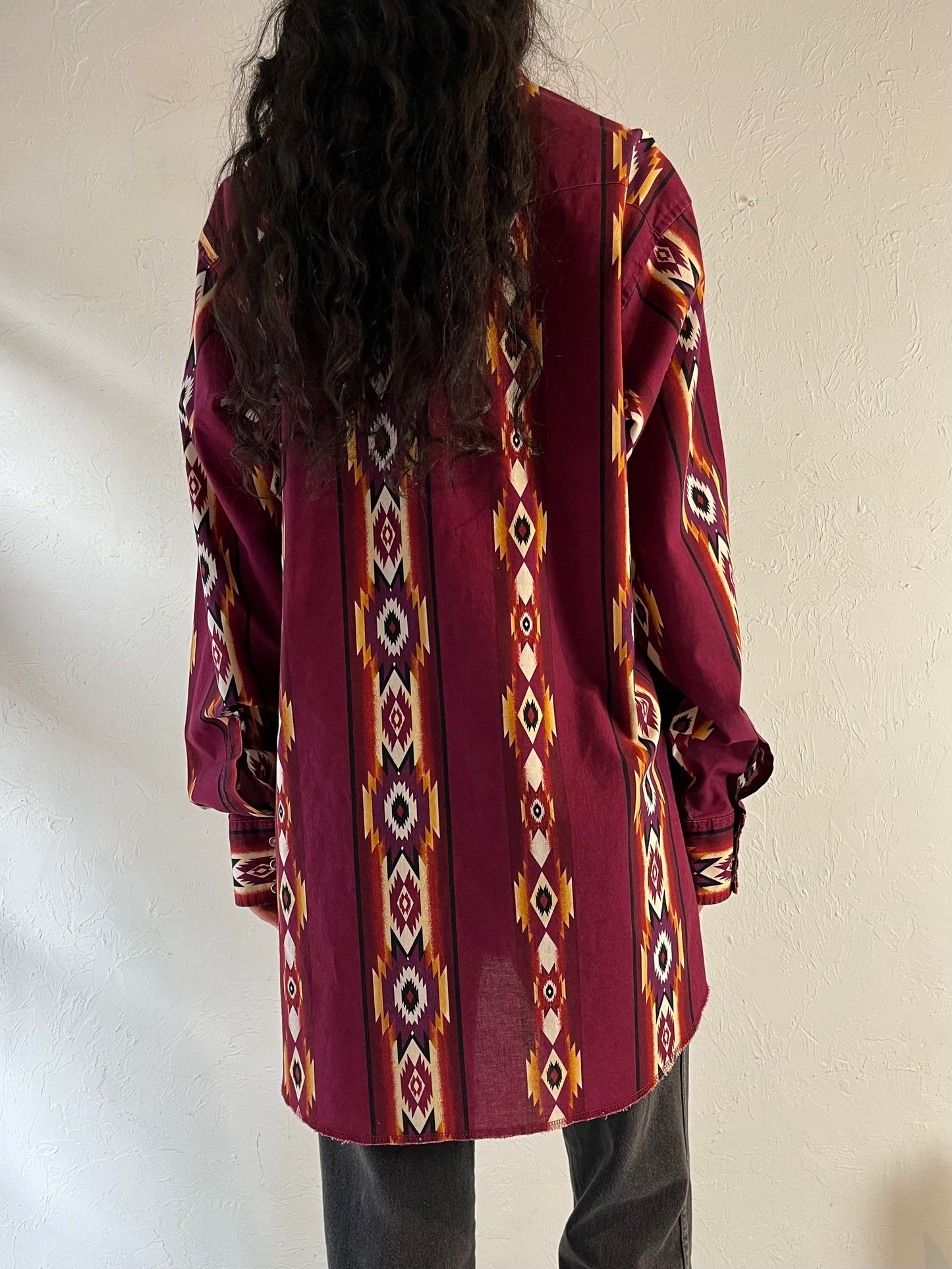 90s ‘Wrangler’ Burgundy Western Snap Up Shirt / XL