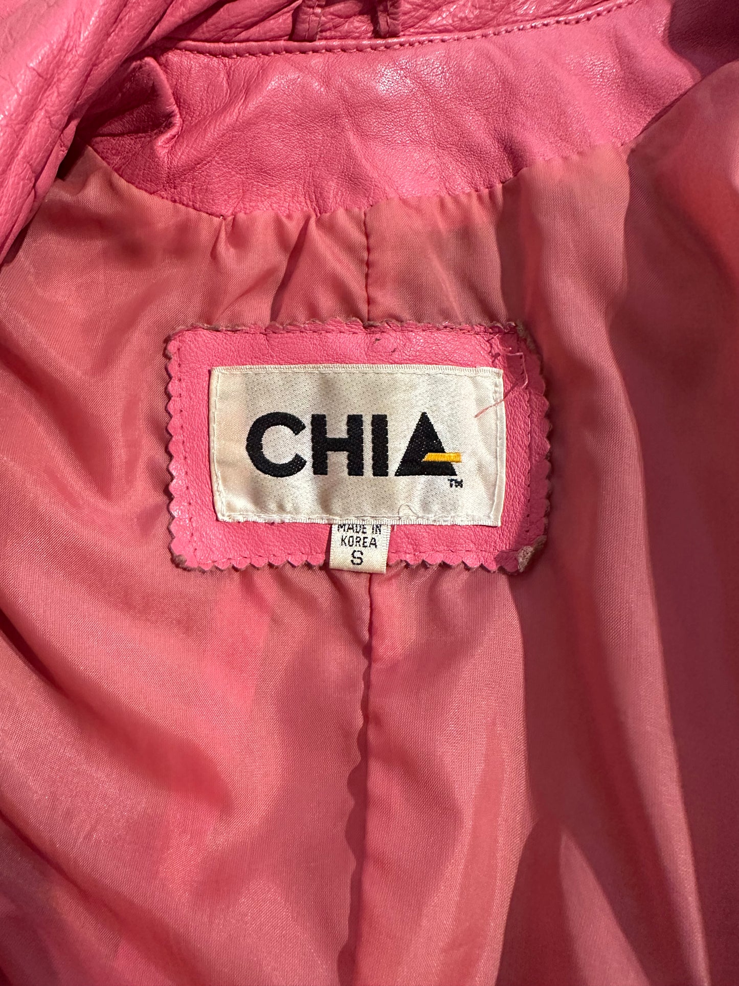 80s 'Chia' Pink Leather Bomber Jacket / Small