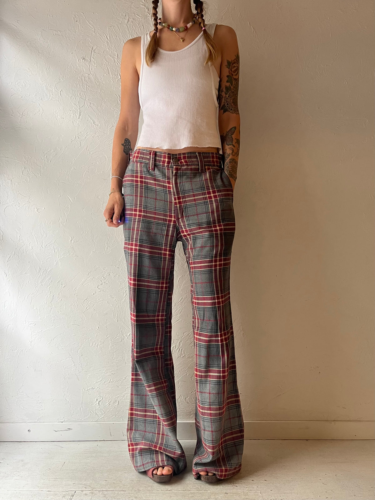 90s 'GWG' Plaid Tartan Grunge Preppy Academia Straight Leg Trousers Pants / Medium