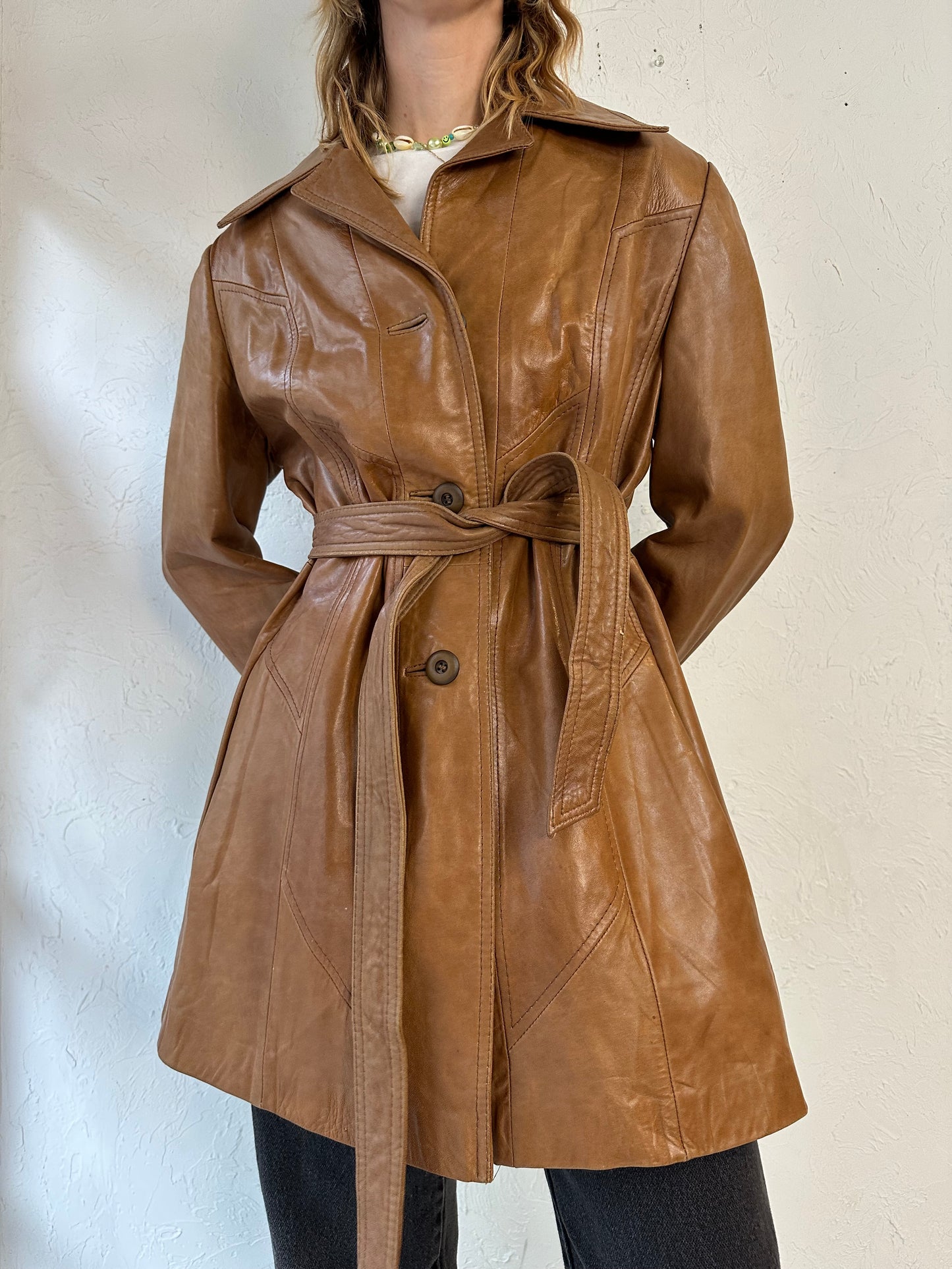 90s 'Skui Gear' Brown Leather Jacket / Medium