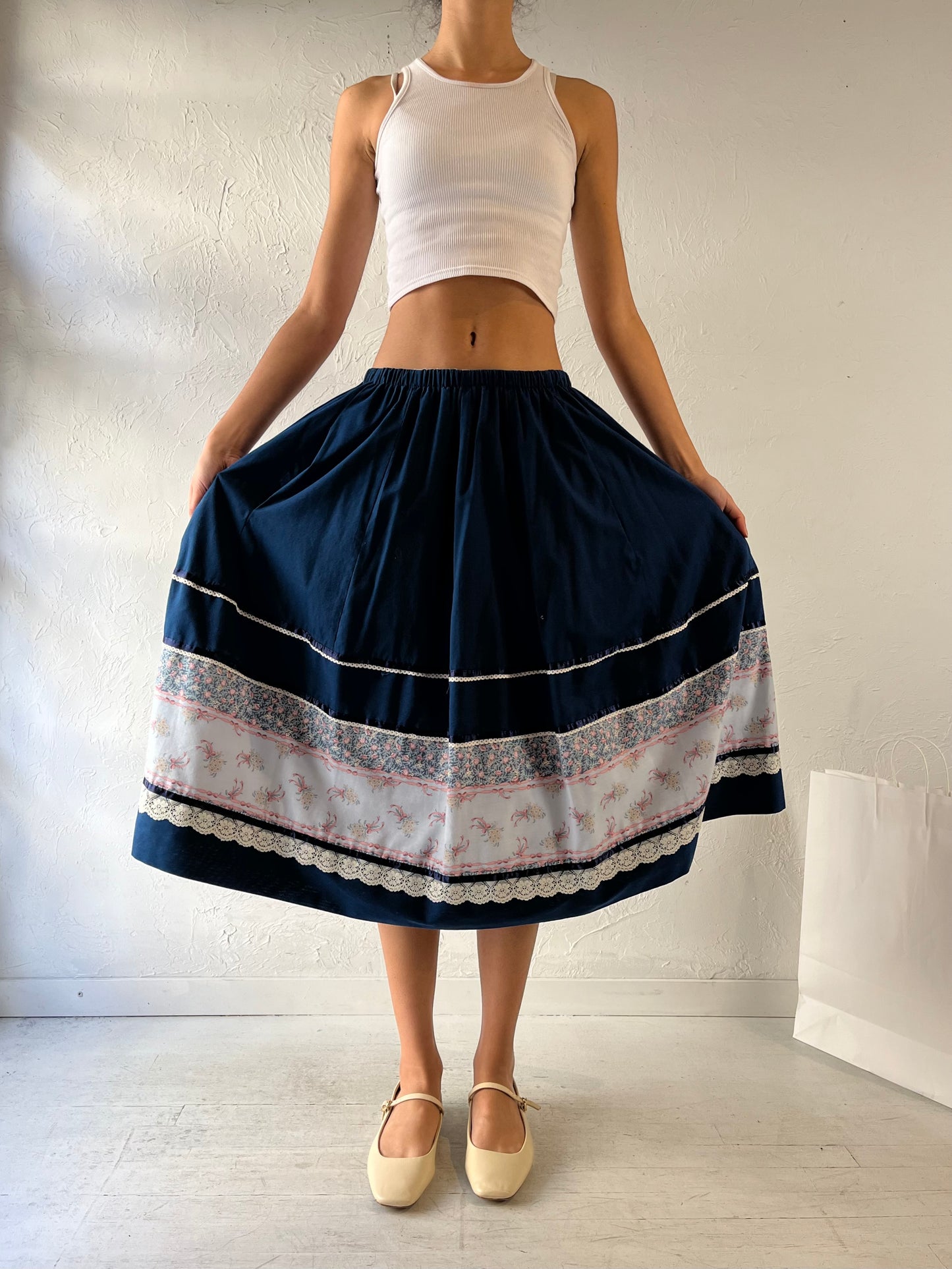 80s ‘Carefree Fashions’ Blue Peasant Skirt / Medium