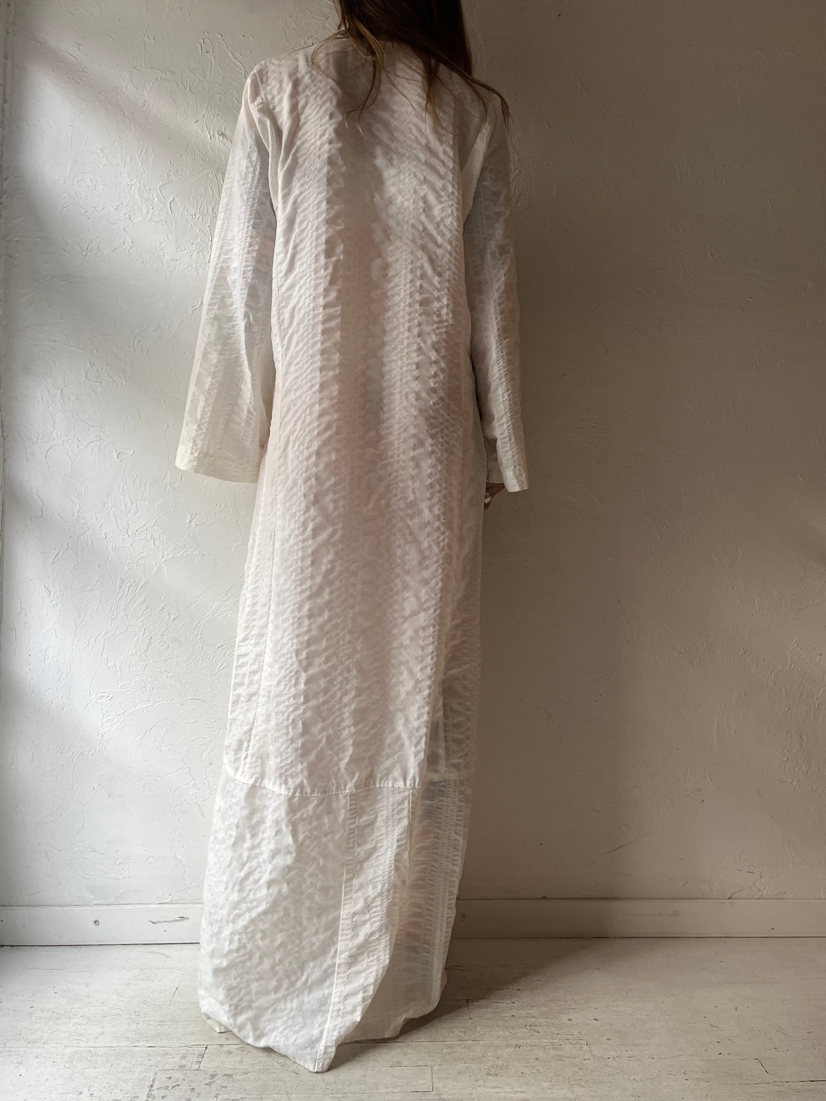 90s 'Lane Bryant' Cream Floral Embroidered Cottagecore Folk Festival Maxi Dress Vintage Bell Sleeve Boho Caftan / Medium