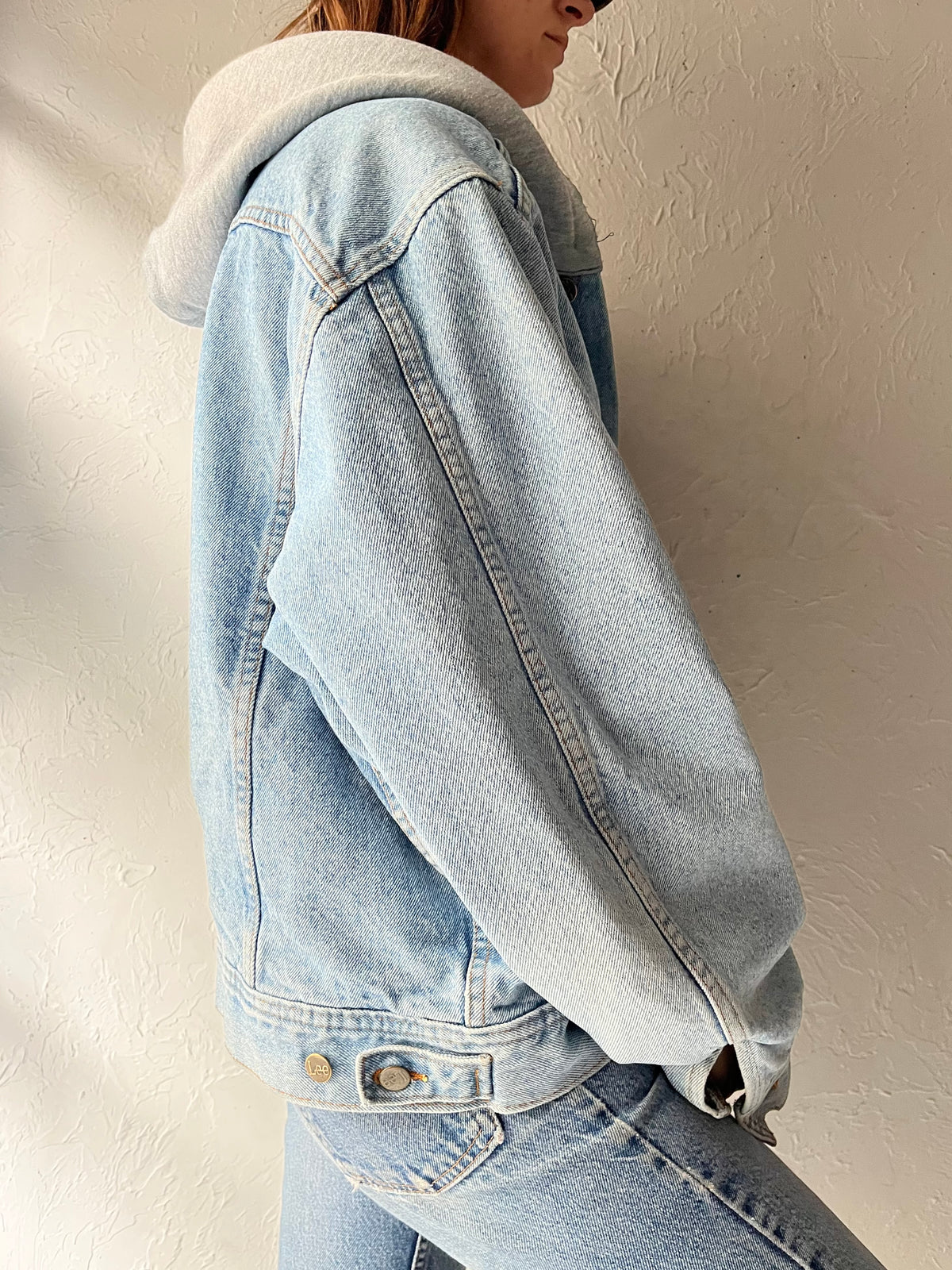 90s 'Global Image' Lee Denim Hooded Grunge Streetwear Trucker Jean Jacket / Medium