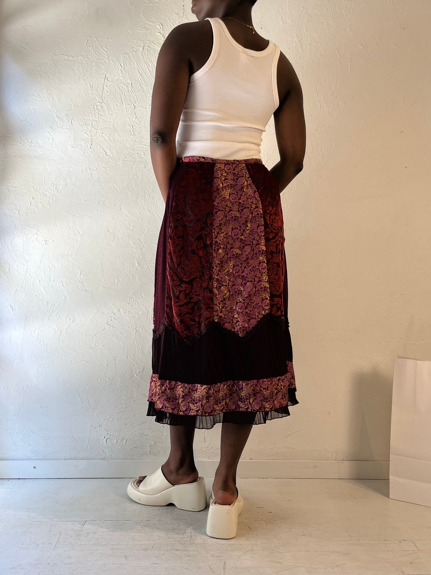 90s 'April Cornell' Burgundy Midi Skirt / Medium