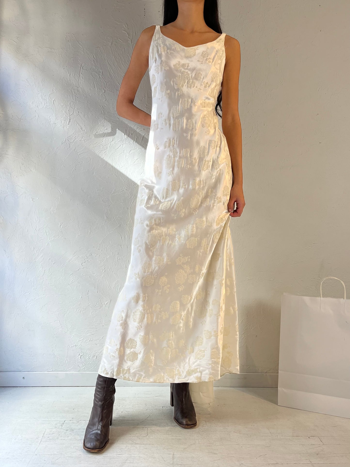 90s ‘Zum Zum’ White Burnt Velvet Wedding Dress / Small