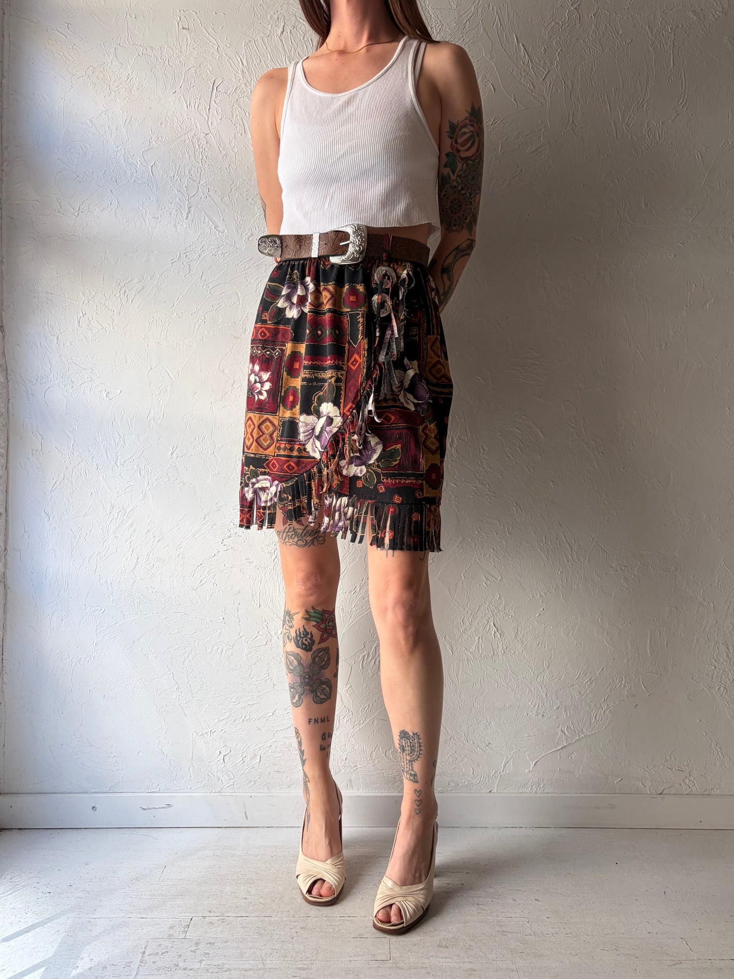 90s 'Ozark Mountain' Aztec Western Fringe MIni Skirt / Small