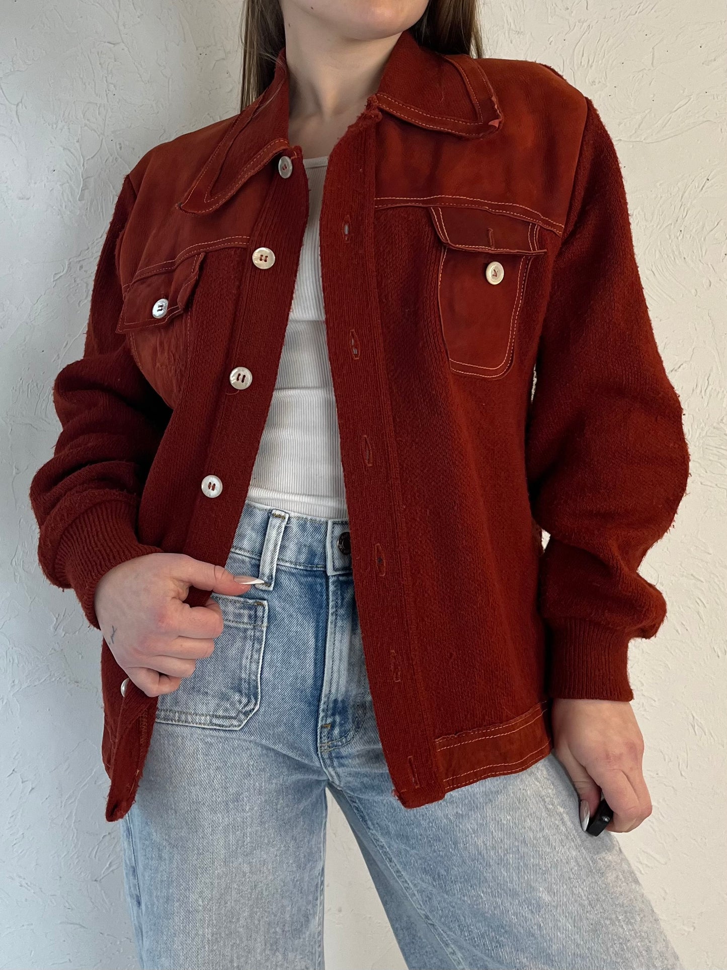 70s Red Acrylic Knit Jacket / Small