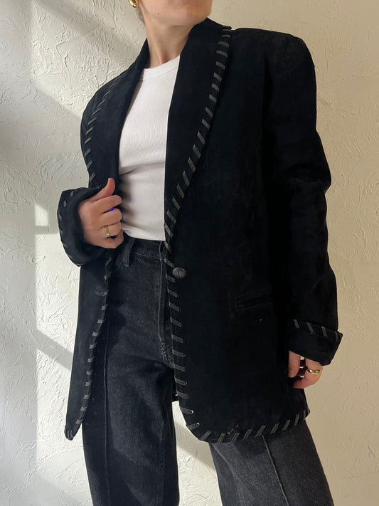 80s 'Dalmys' Oversized Black Suede Jacket / Small