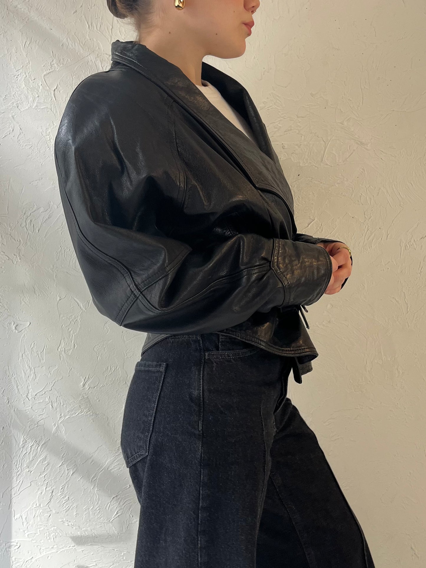 80s 'Chapelle' Black Leather Jacket / Medium