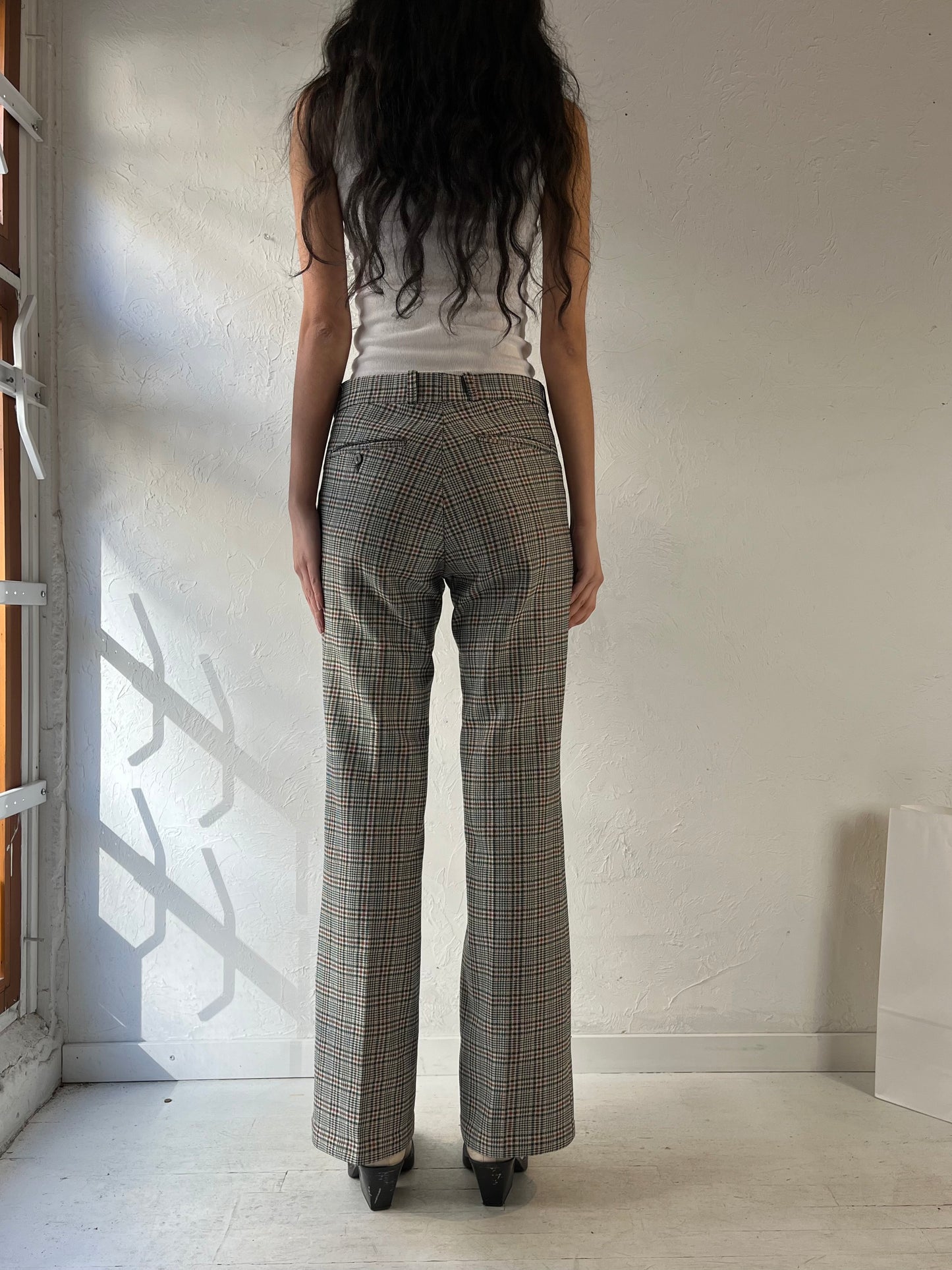 70s 'Days Polyester Green Plaid Knit Trouser / Medium