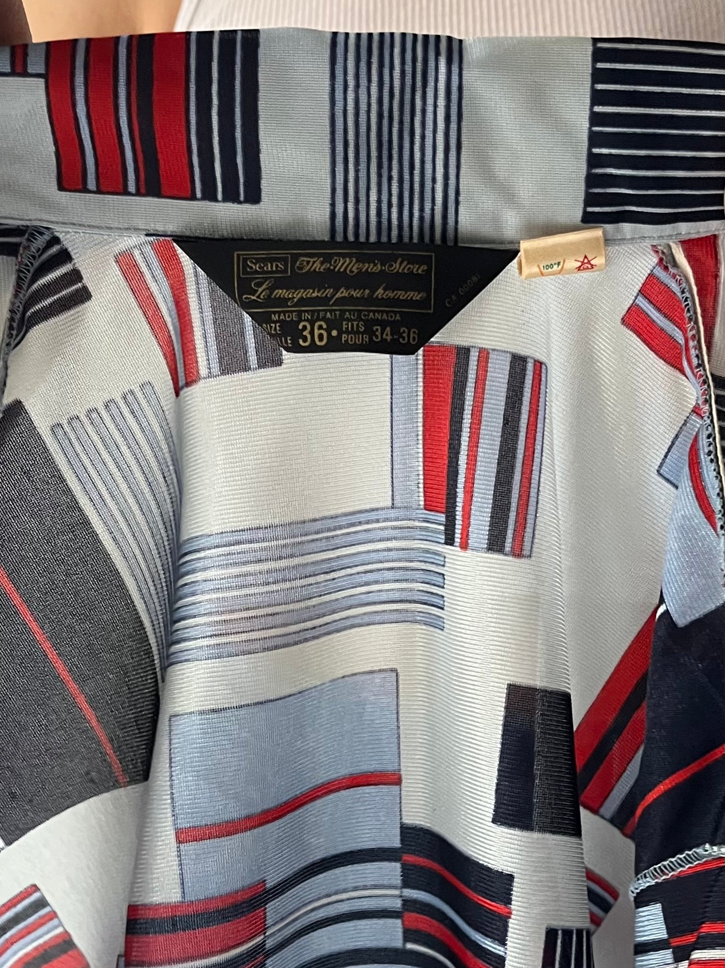 70s 'Sears' Silky Nylon Retro Patterned Shirt / Small