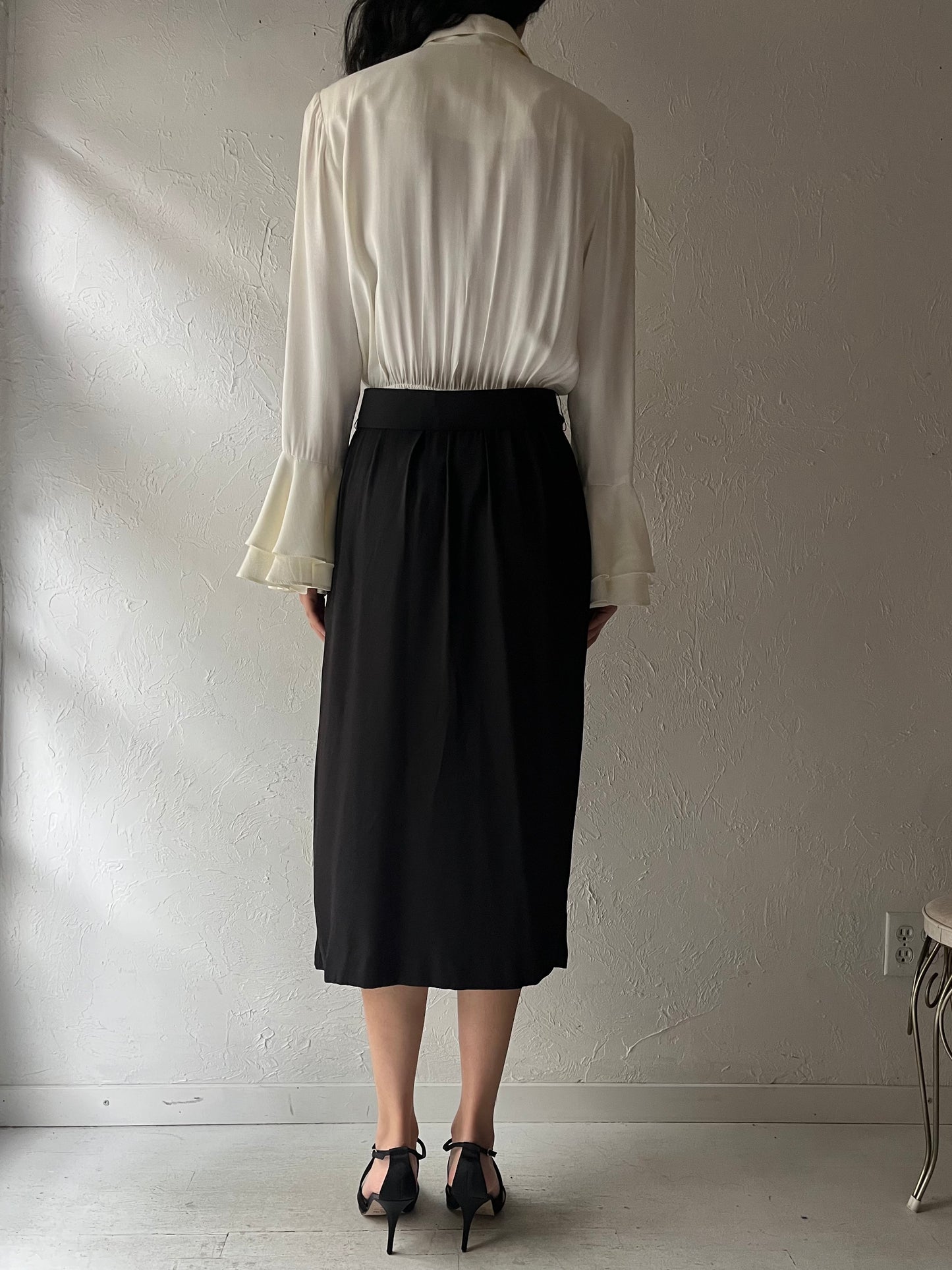 80s 'Leslie Fay' Long Sleeve Midi Dress / Medium