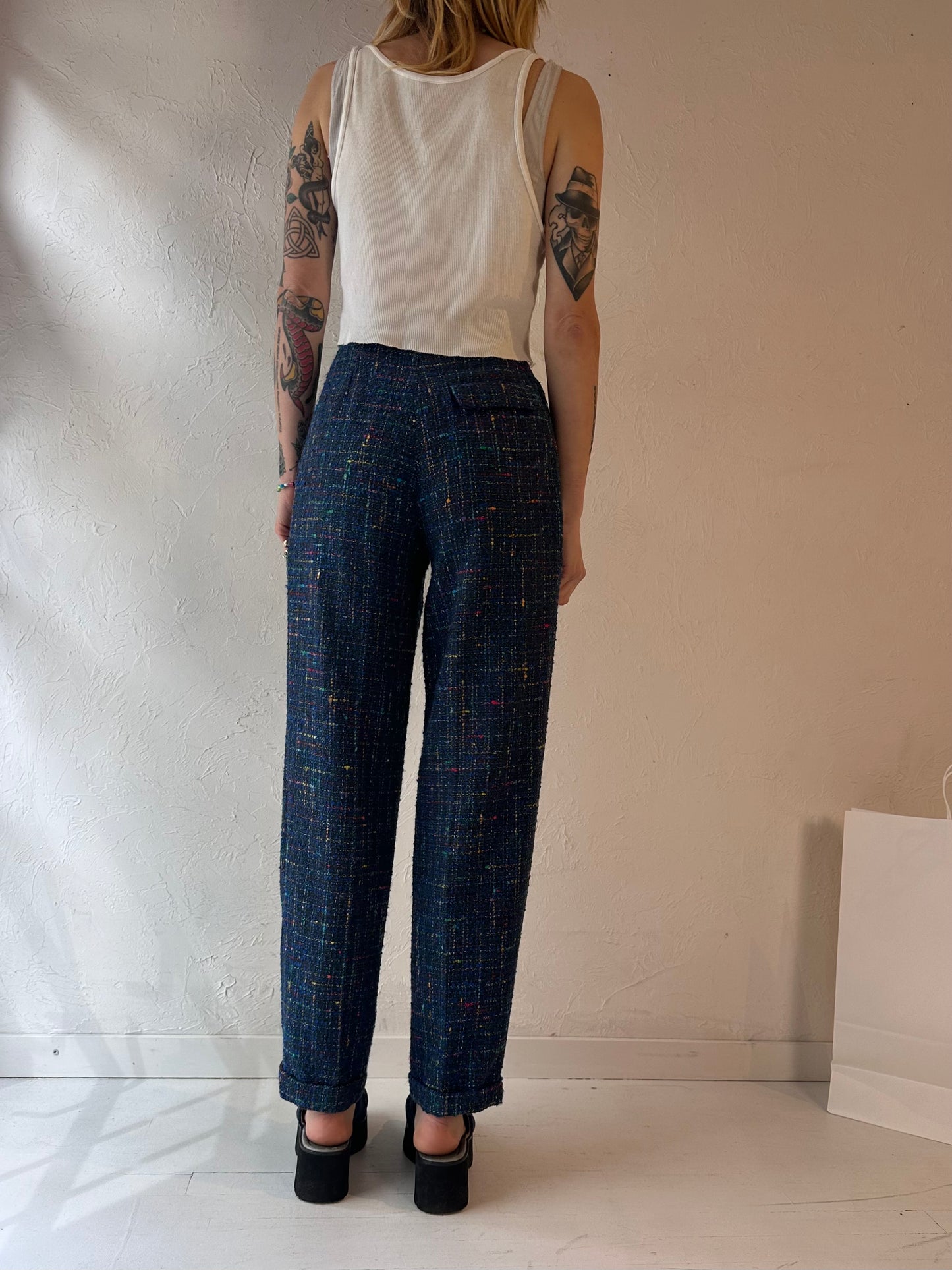80s 'Design Studio' Blue Knit Trousers / XS