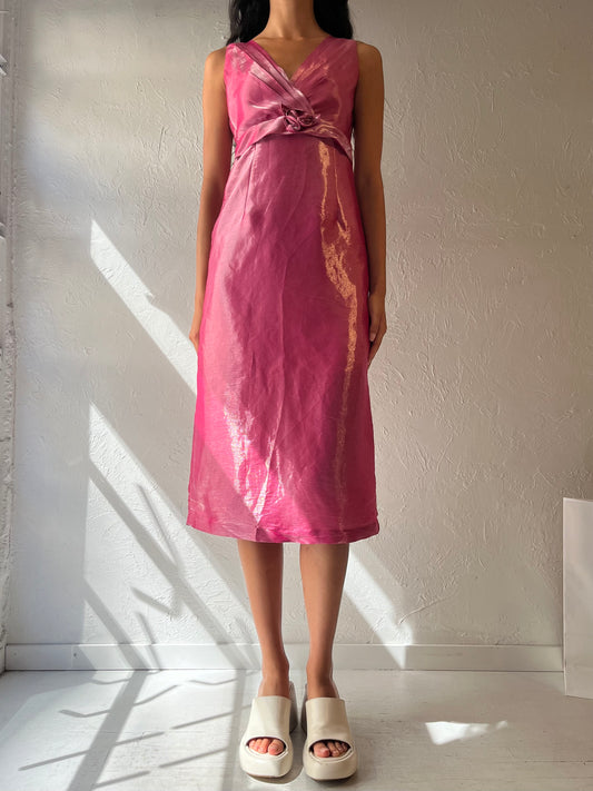 Vintage Shiny Pink Midi Dress / Small