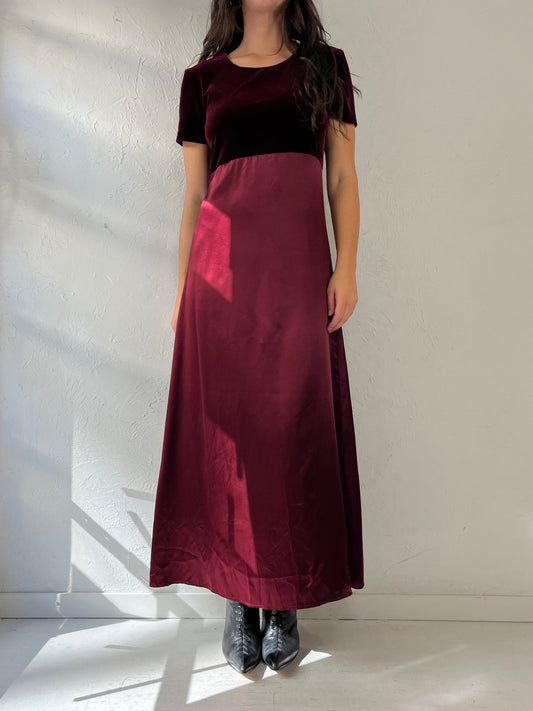 90s 'Jody' Burgundy Velvet Maxi Dress / Small