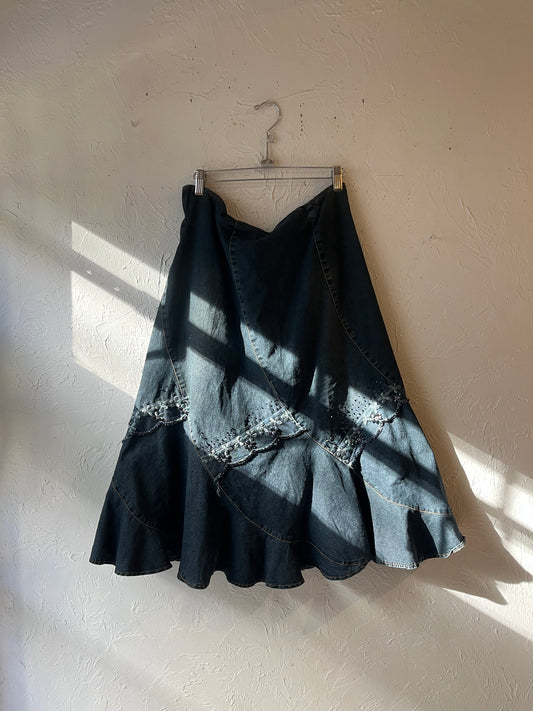 Y2k 'Vex' Embellished Denim Skirt / Large