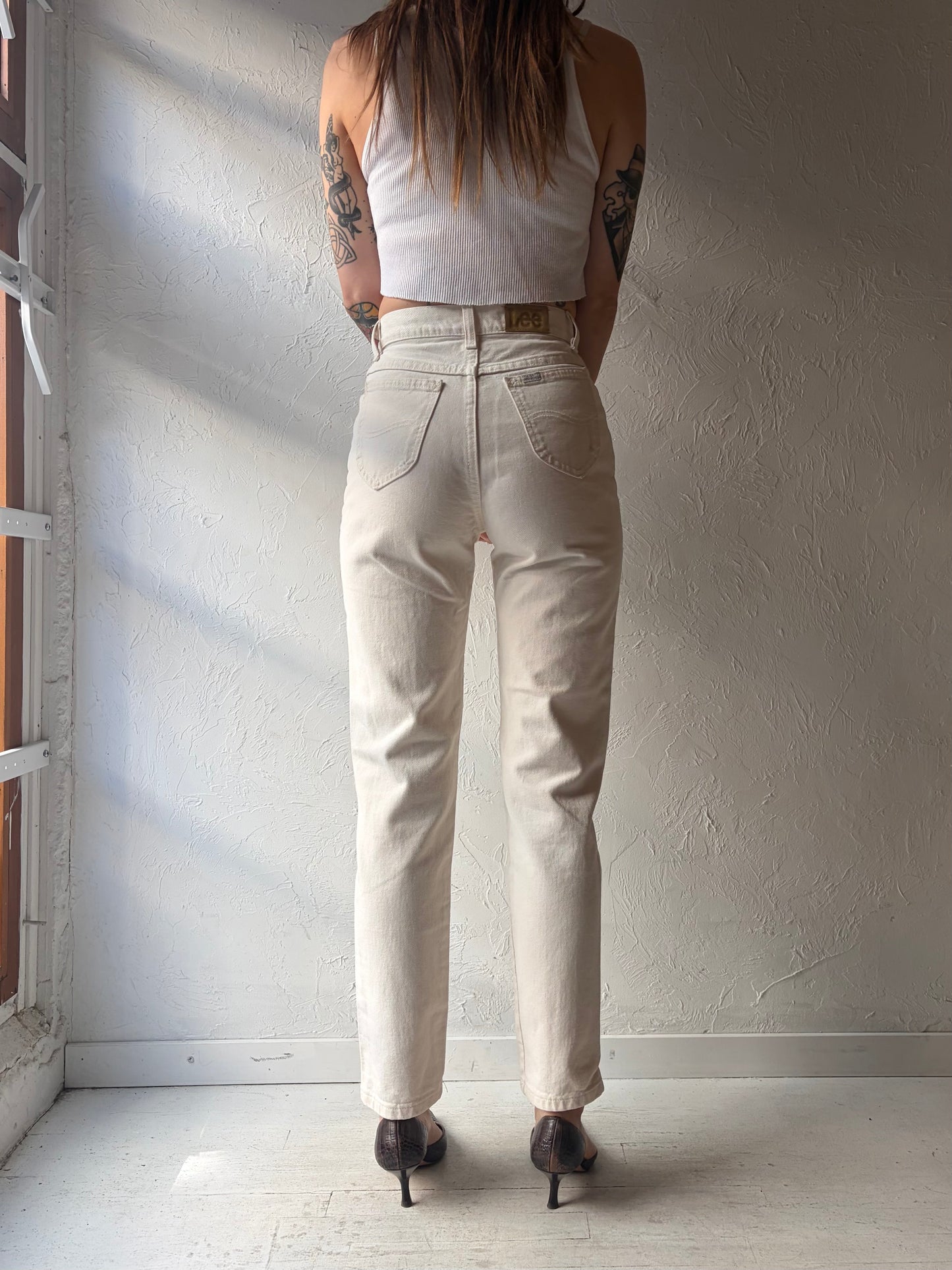 90s 'Lee' Vintage Cream High Waisted Jeans / 25