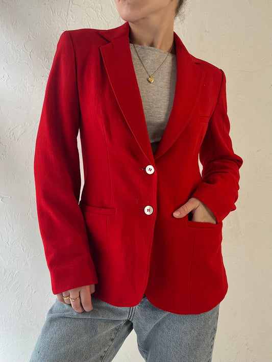 70s 'Evan Picone' Red Knit Blazer Jacket / Union Made / Small