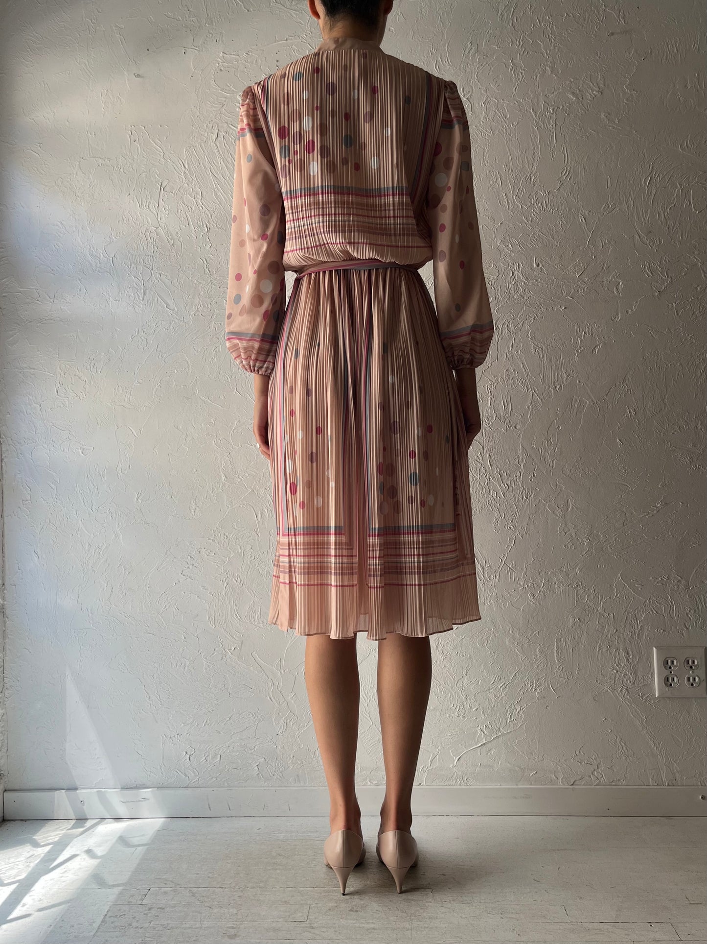 80s 'Sue Brett' Striped Retro Midi Dress / Union Made / Small