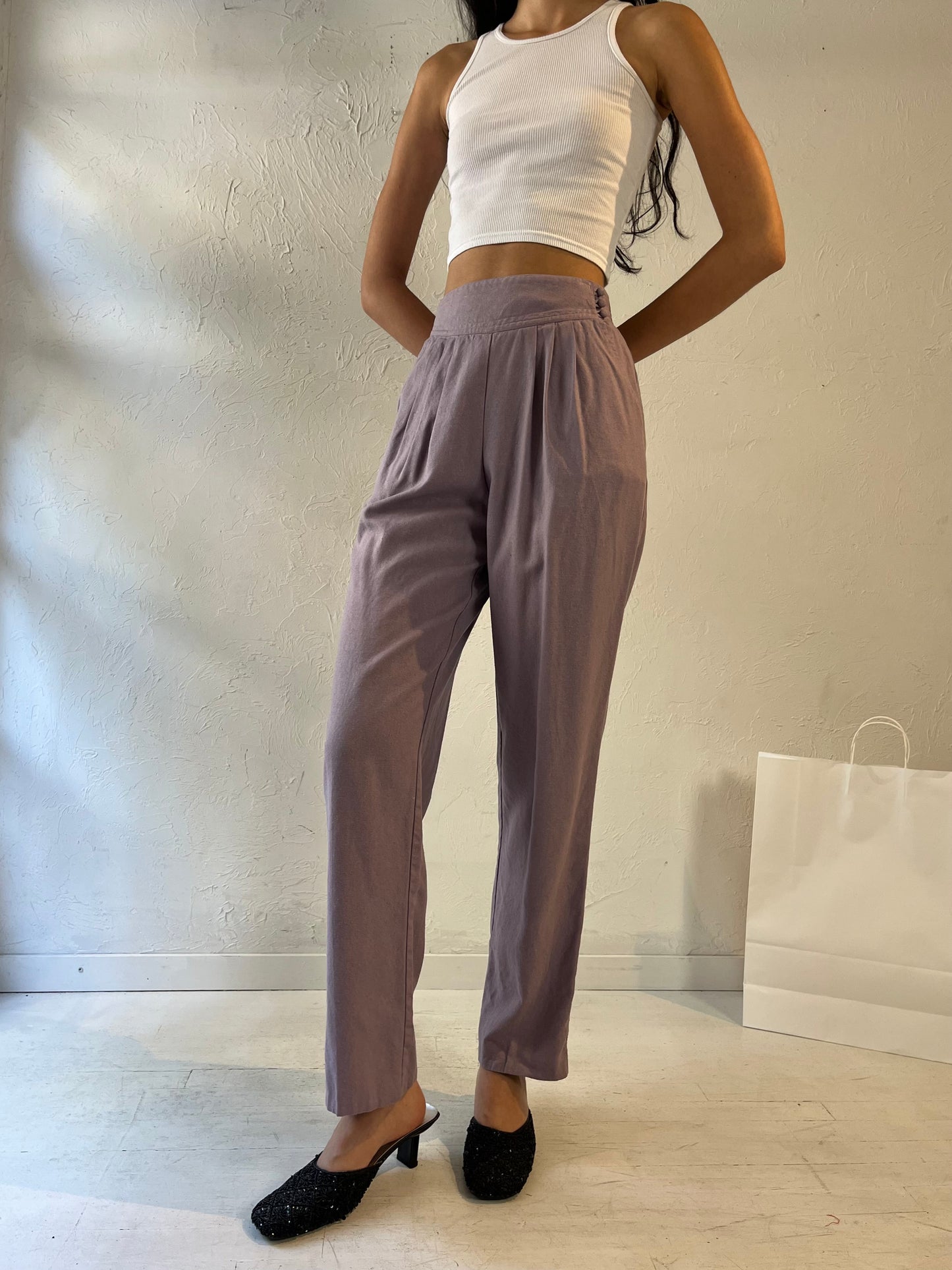 90s 'Chaus' Purple Raw Silk Trousers / Small