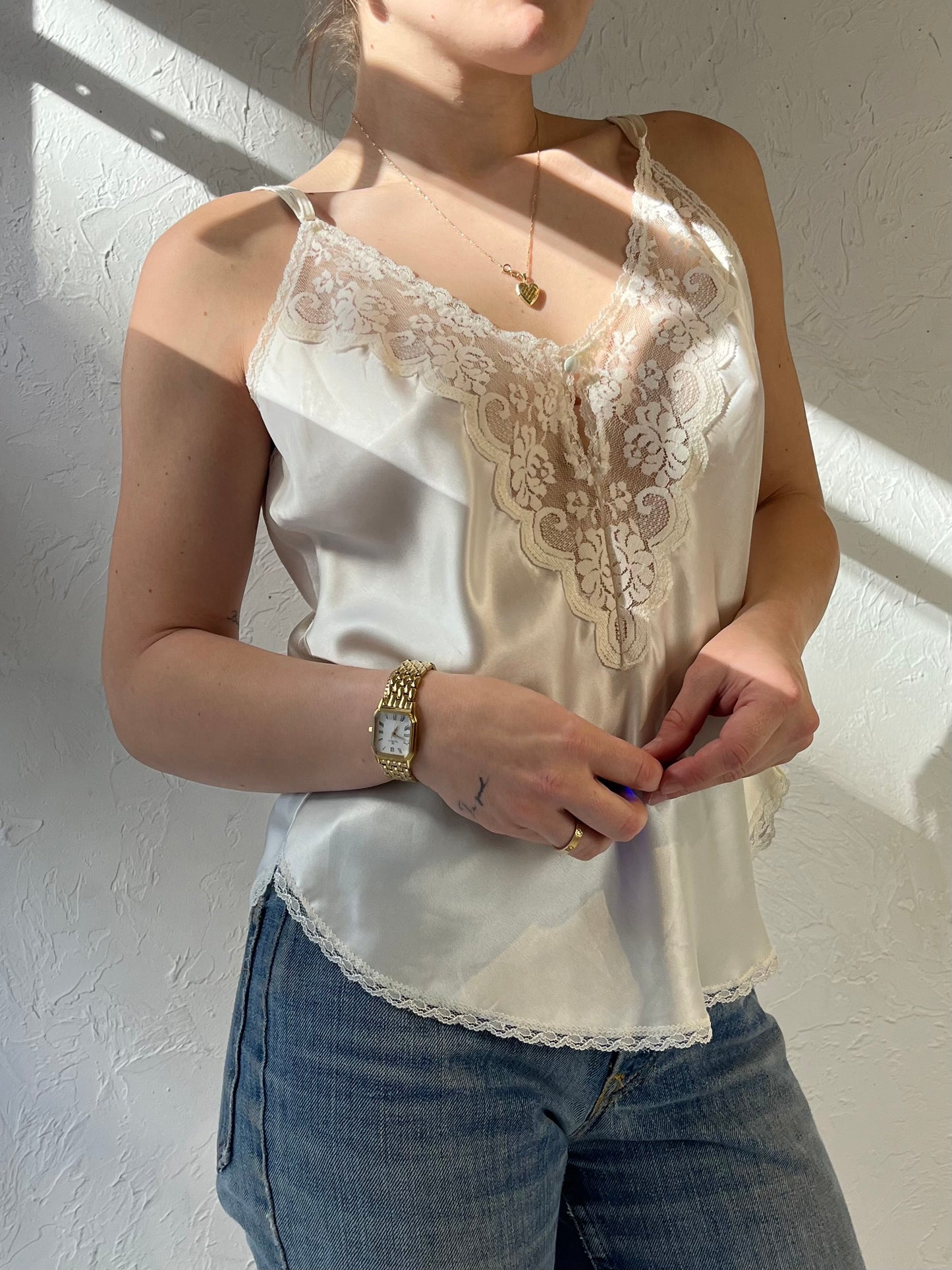 70s White Union Made Lacey Tank Top / Medium