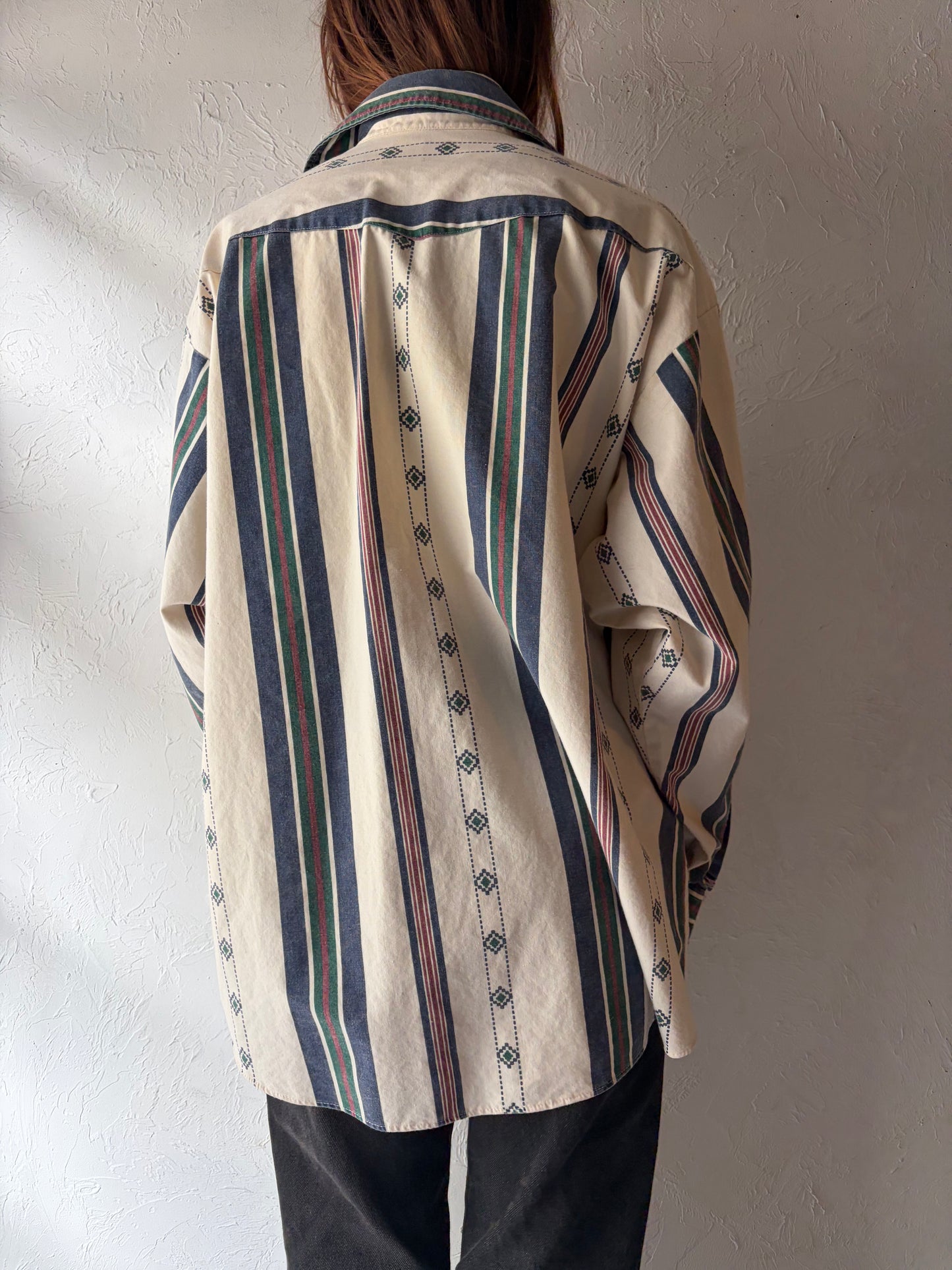 90s 'Panhandle Slim' Striped Western Pearl Snap Shirt / XL