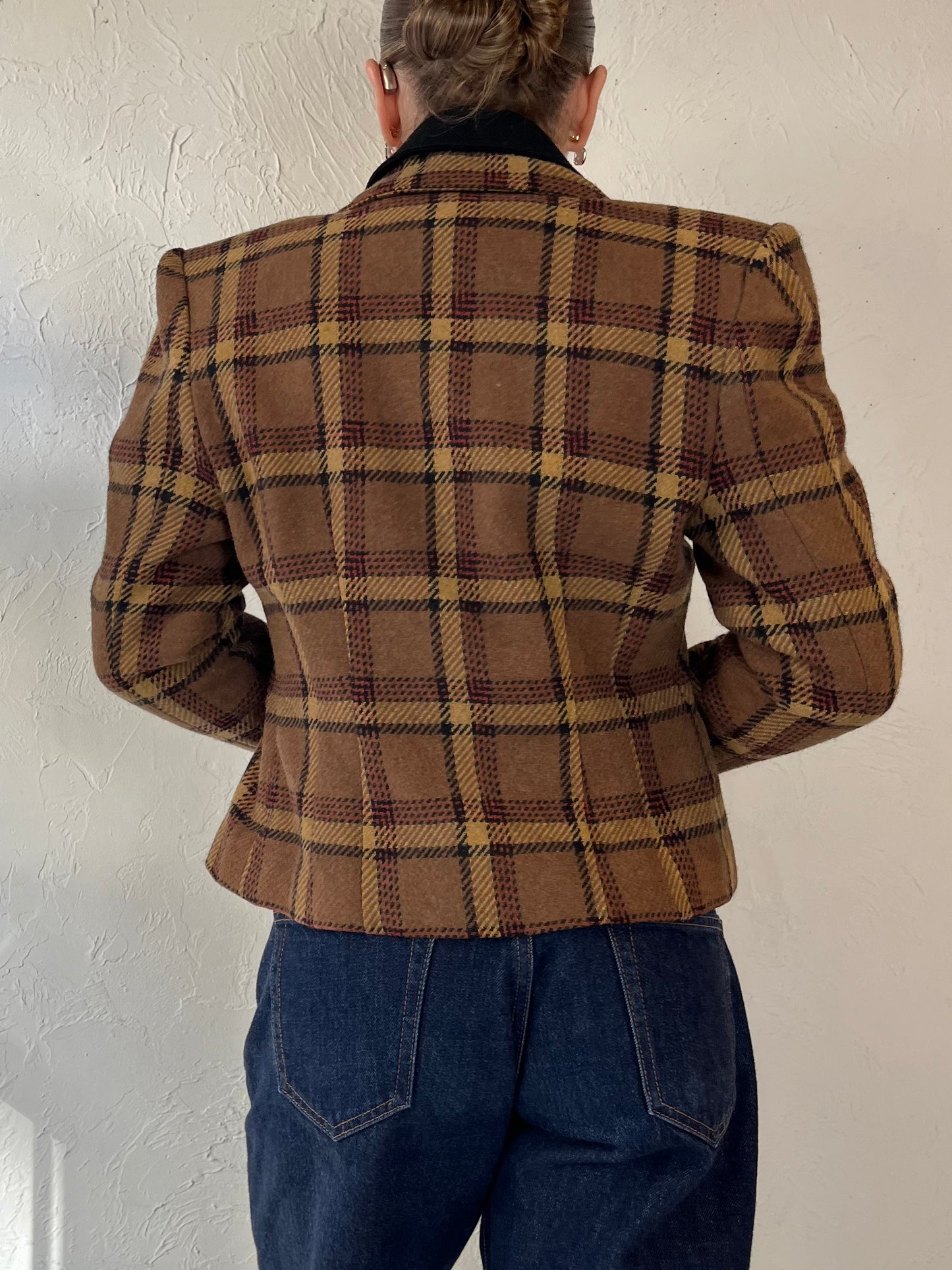 90s ‘Meridien’ Plaid Cropped Blazer Jacket / Small