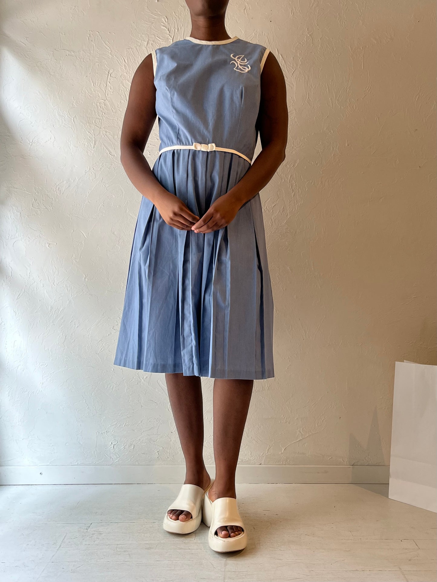 60s 'Carol Brent' Blue Pleated Dress / Union Made / Medium