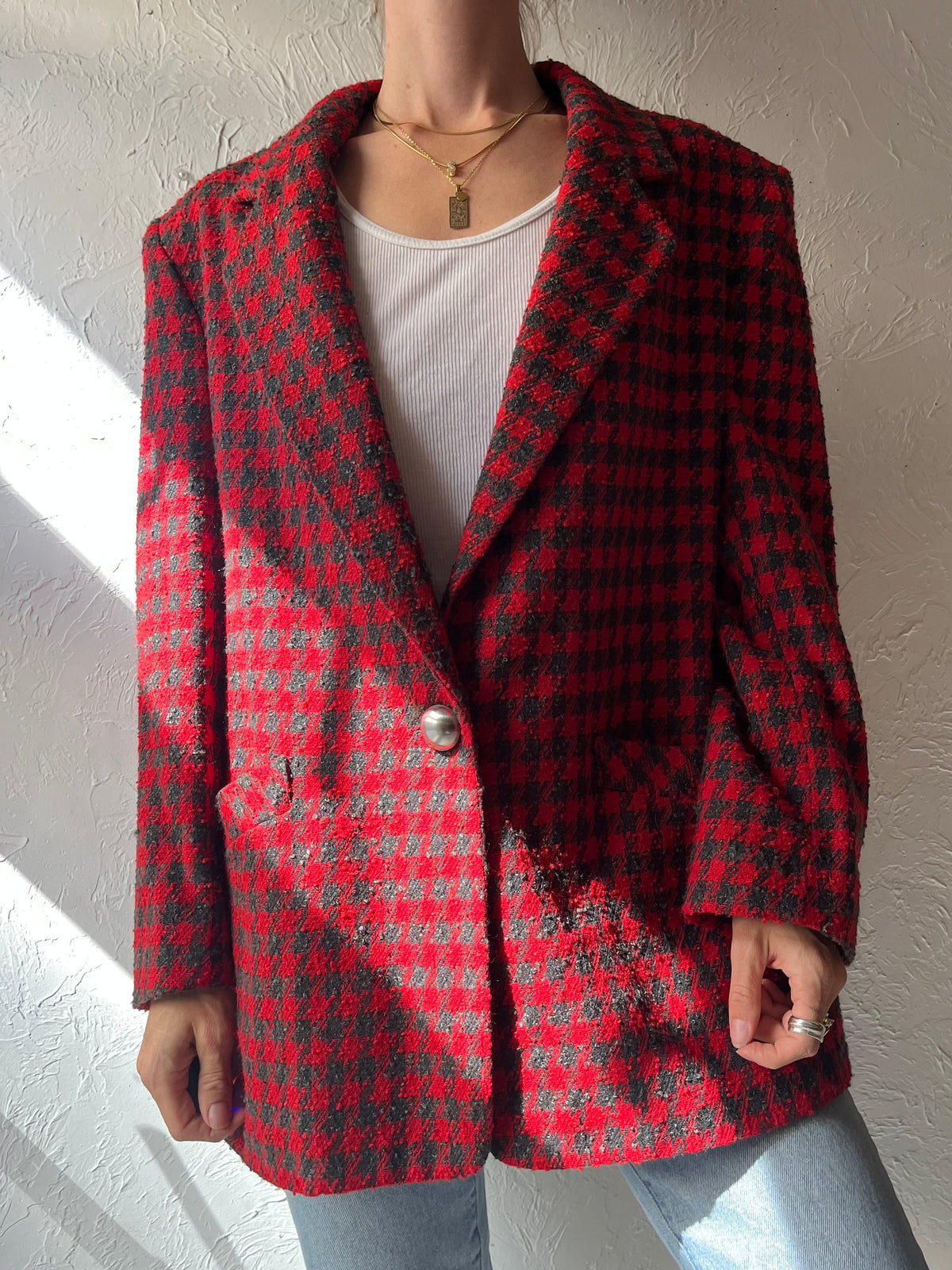 90s 'Adriana' Oversized Herringbone Blazer Jacket / Large