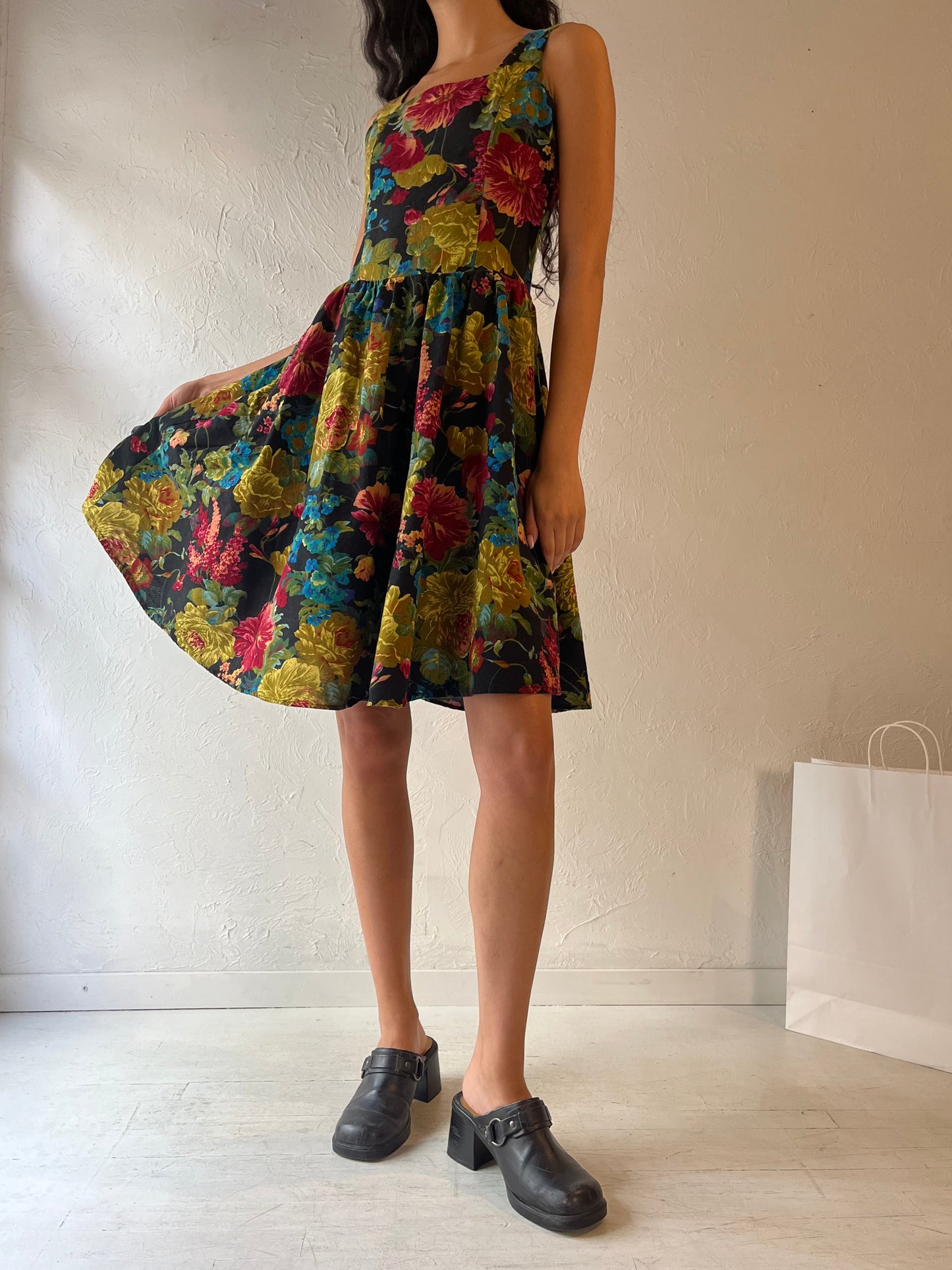 Vintage Handmade Floral Print Mini Dress / Small - Medium