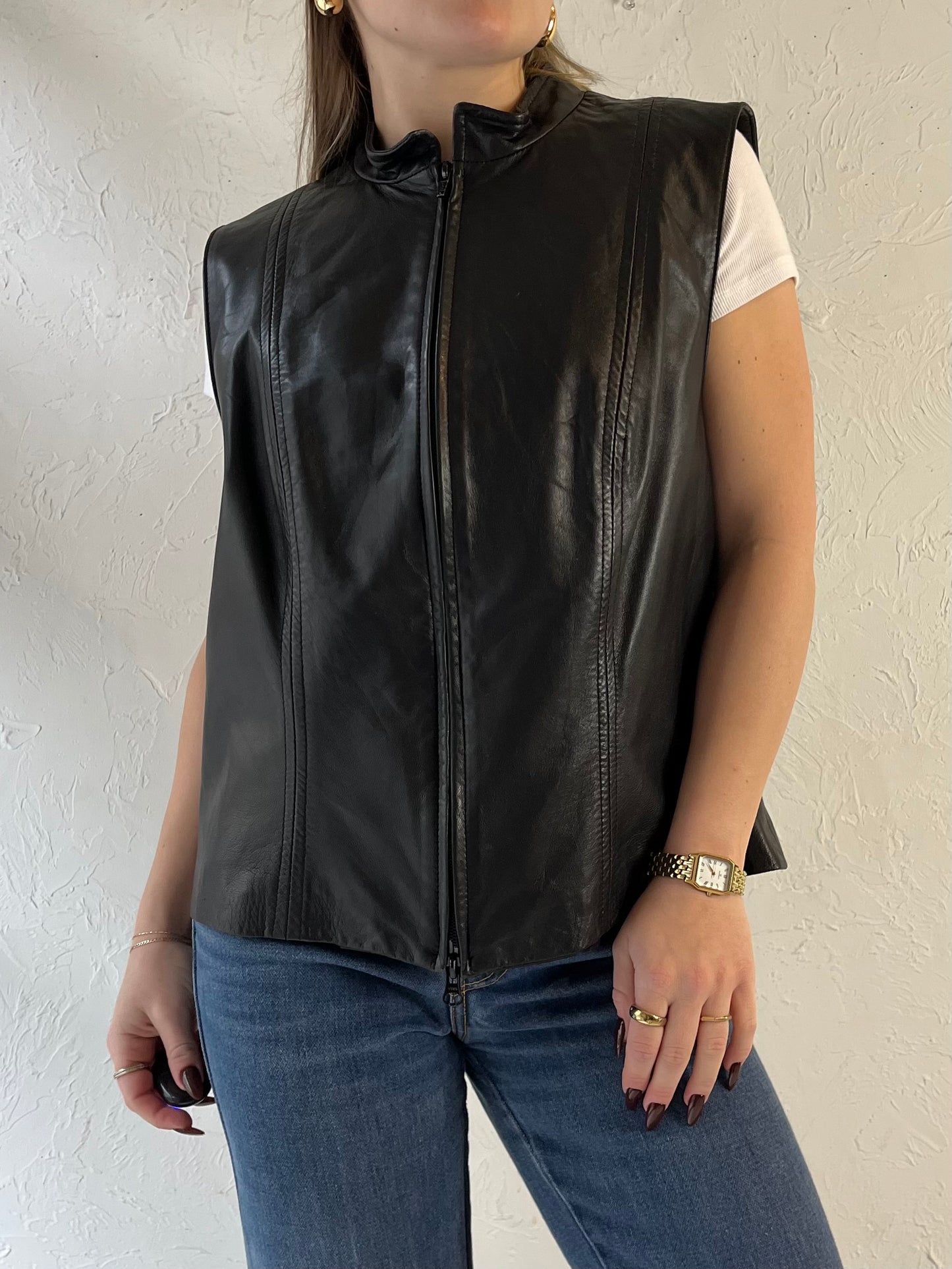 90s ‘Danier’ Black Leather Vest / Large