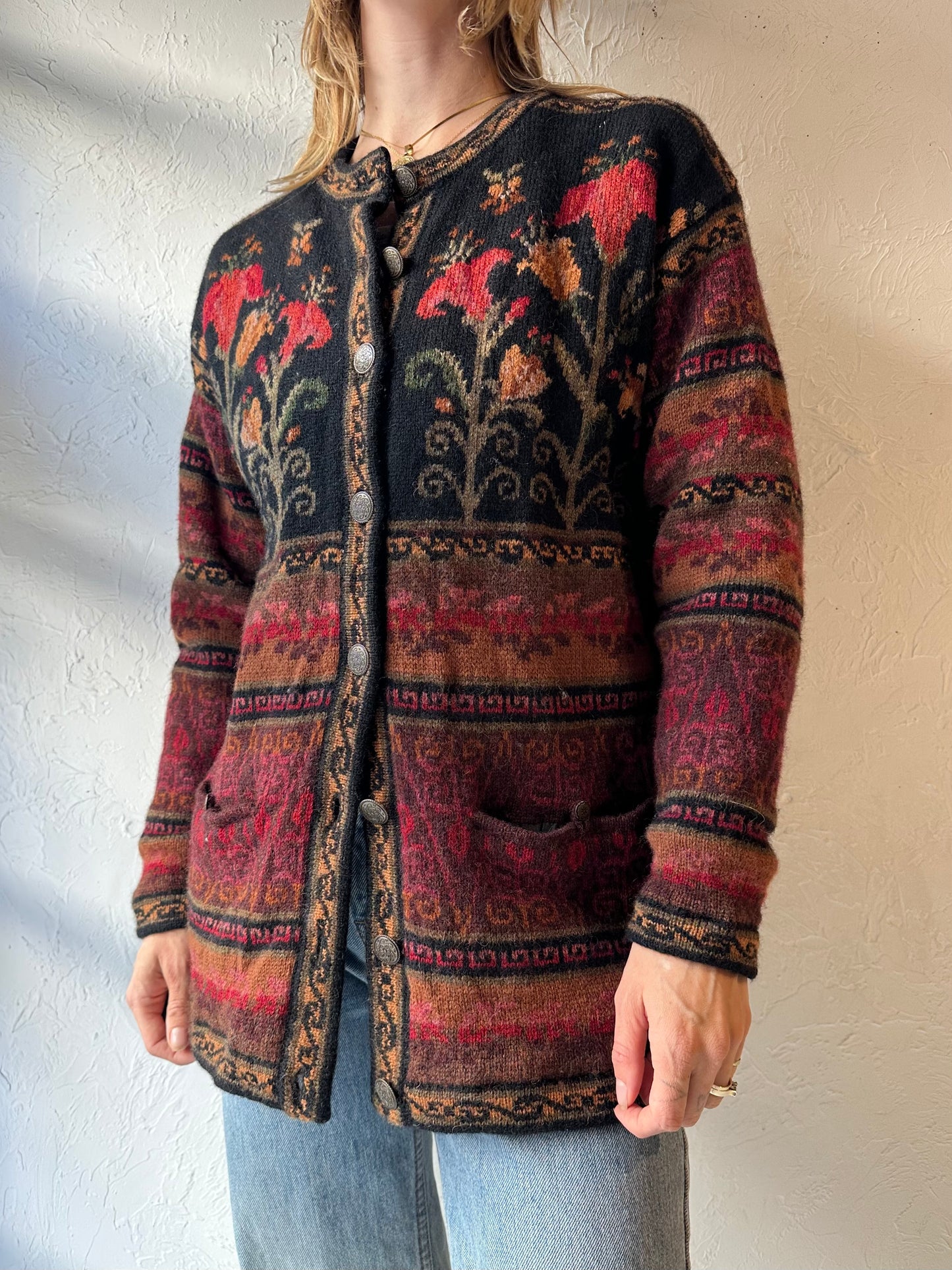 90s 'Coldwater Creek' Lined Wool Cardigan Sweater / Medium