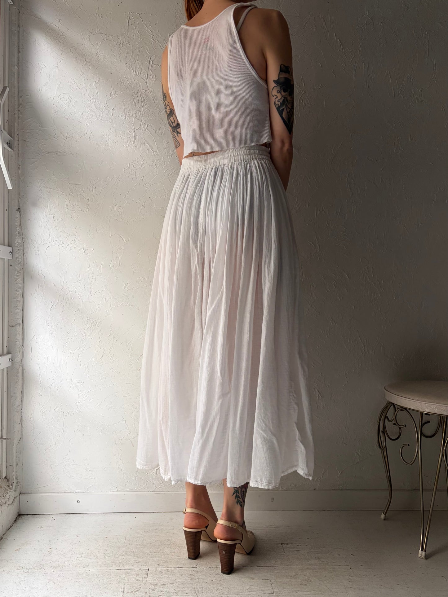 Y2k 'Karma Highway' White Sheer Cotton Skirt / Small