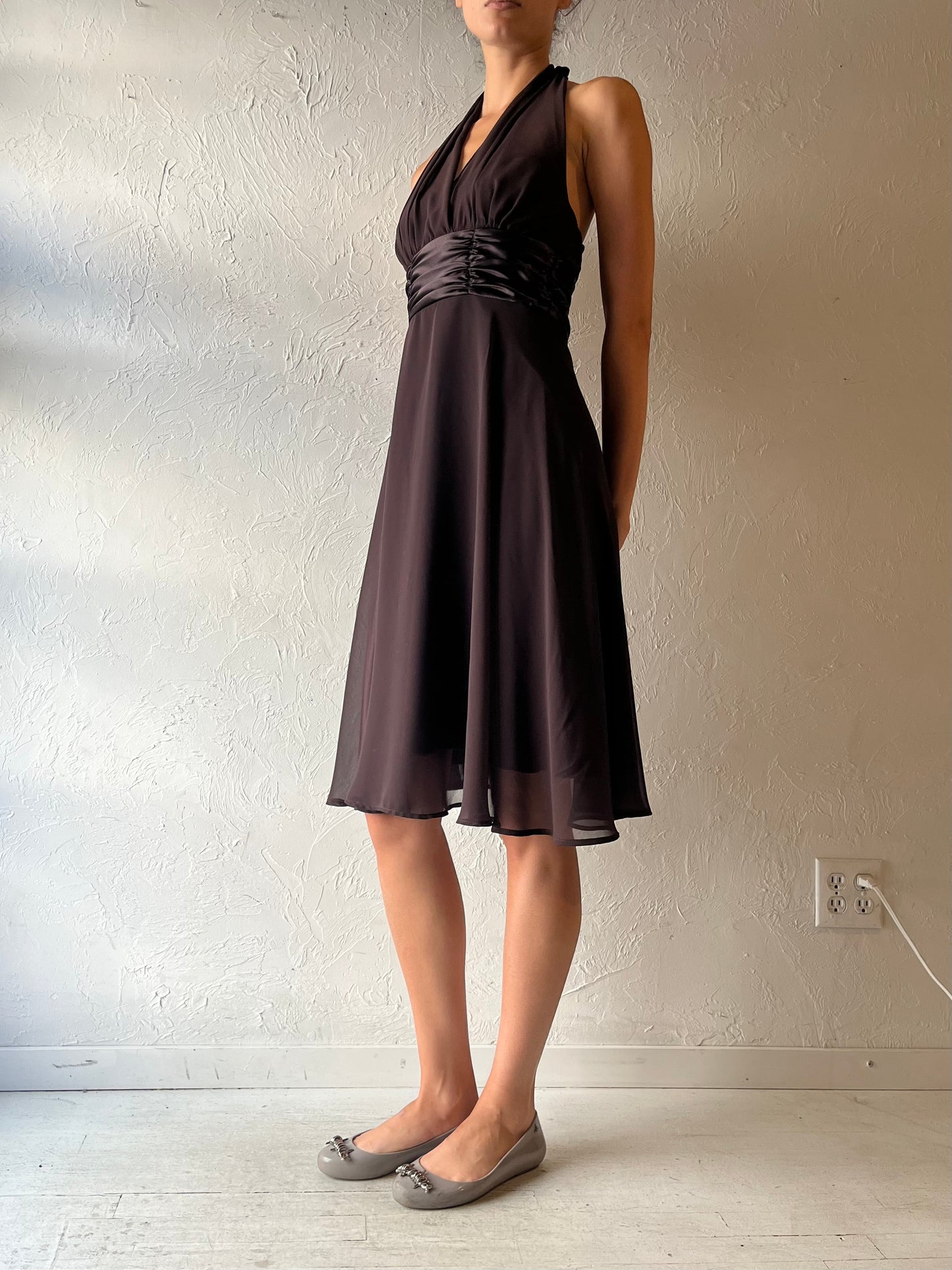 Y2k 'Connected' Brown Halter Formal Summer Dress / Small