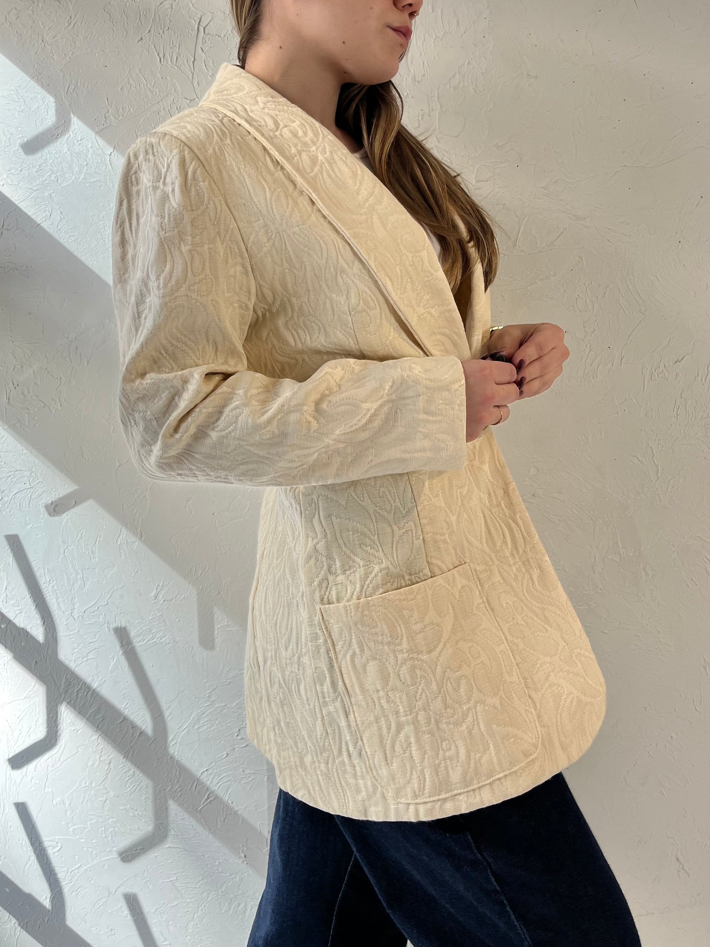 Vintage Cream Quilted Blazer Jacket / Small