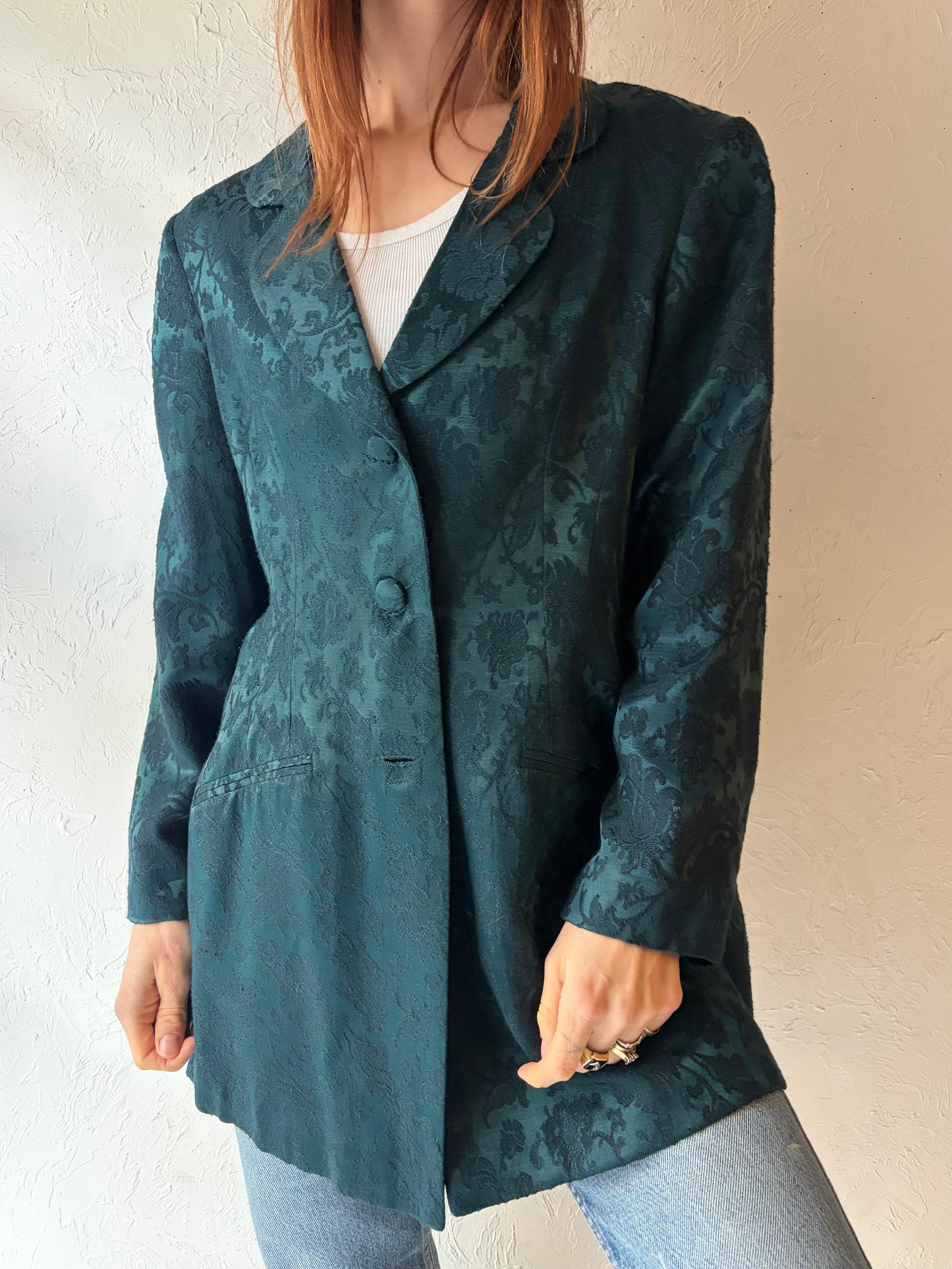 90s 'Hugo Buscati' Green Jacquard Jacket / Large
