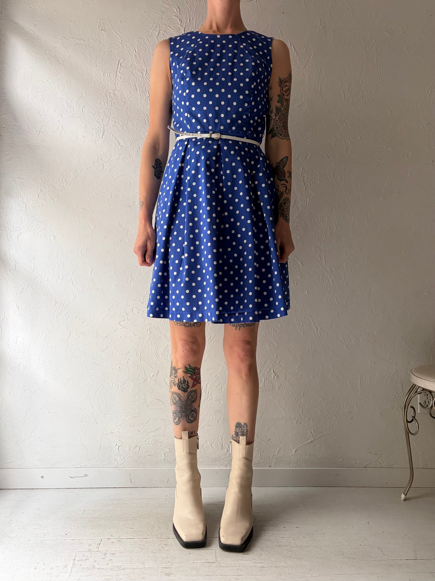 Y2k 'Liz Claiborne' Blue Polka Dot Retro Dress / Small