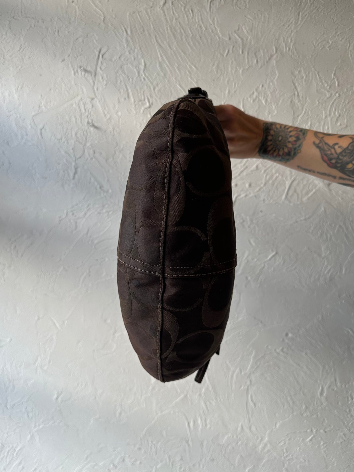 Y2k 'Coach' 12675 Brown Signature Monogram Hobo Shoulder Bag