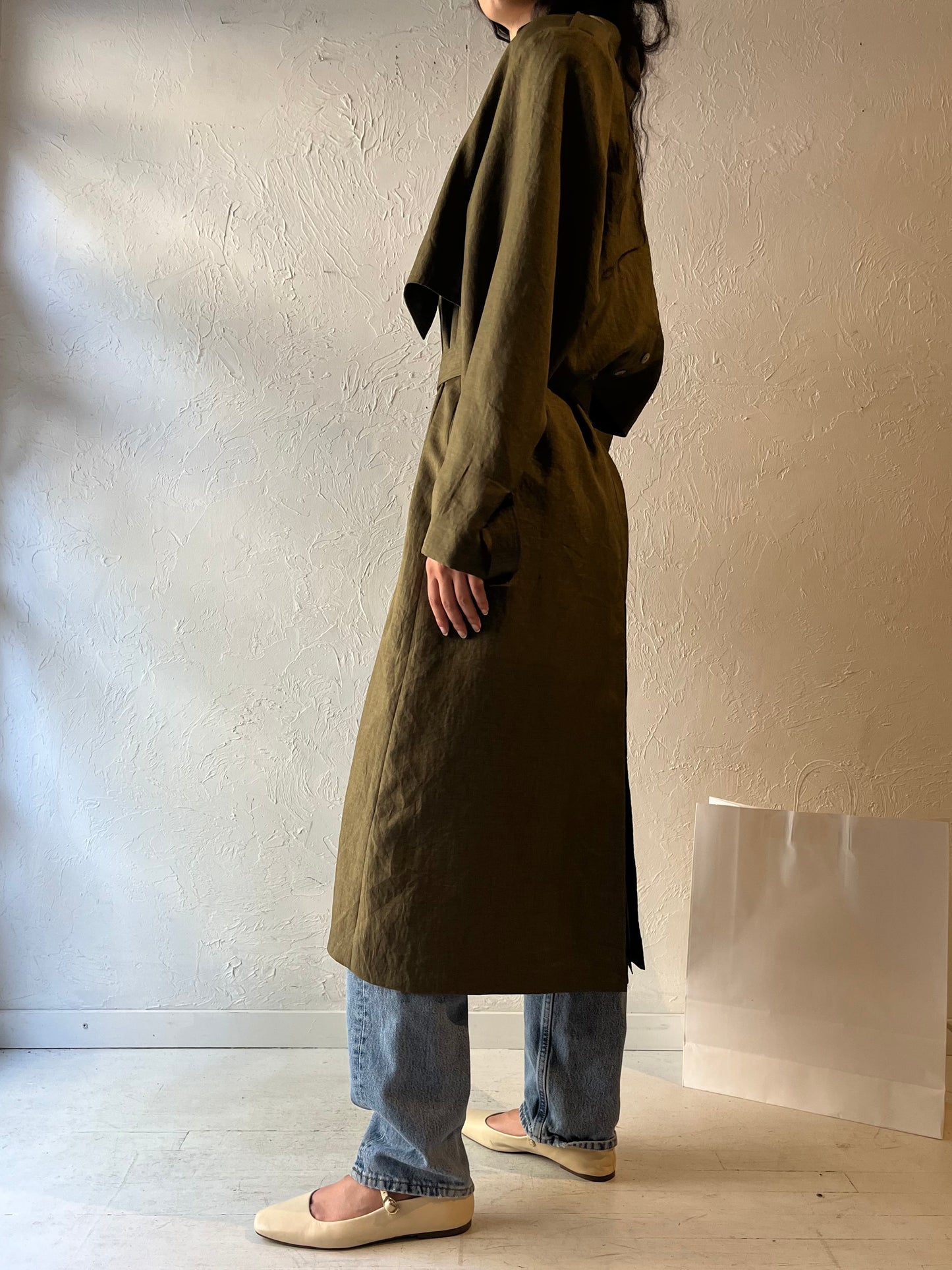 Y2k 'Collection Elegante' Green Lightweight Trench Coat / Large