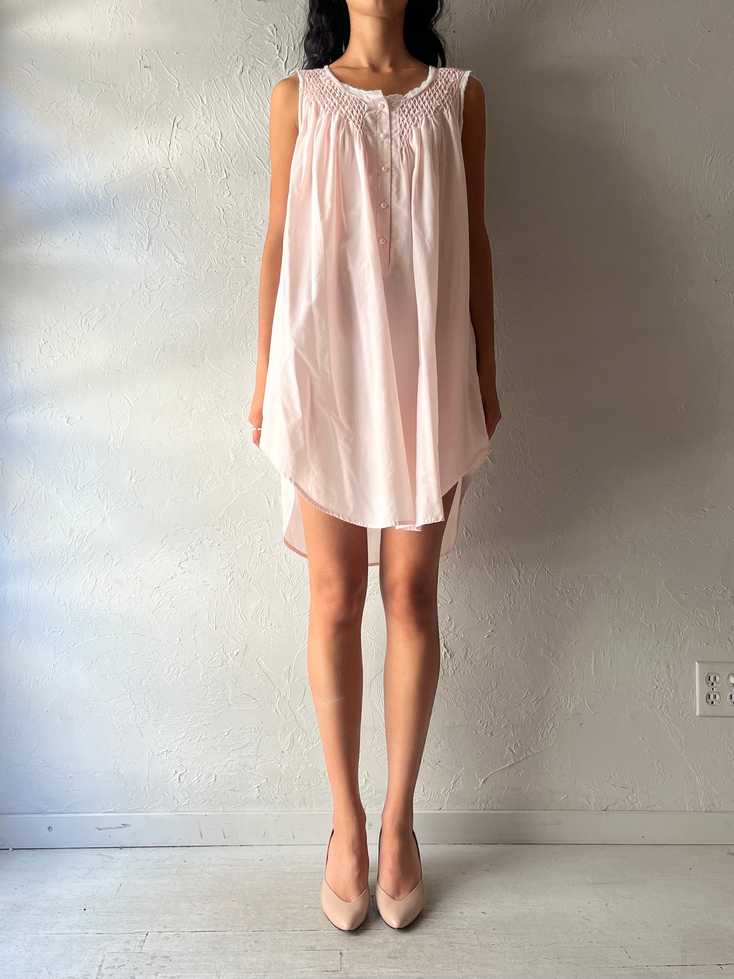 Y2k 'Quiet Moments' Pink Cotton Night Dress / XL