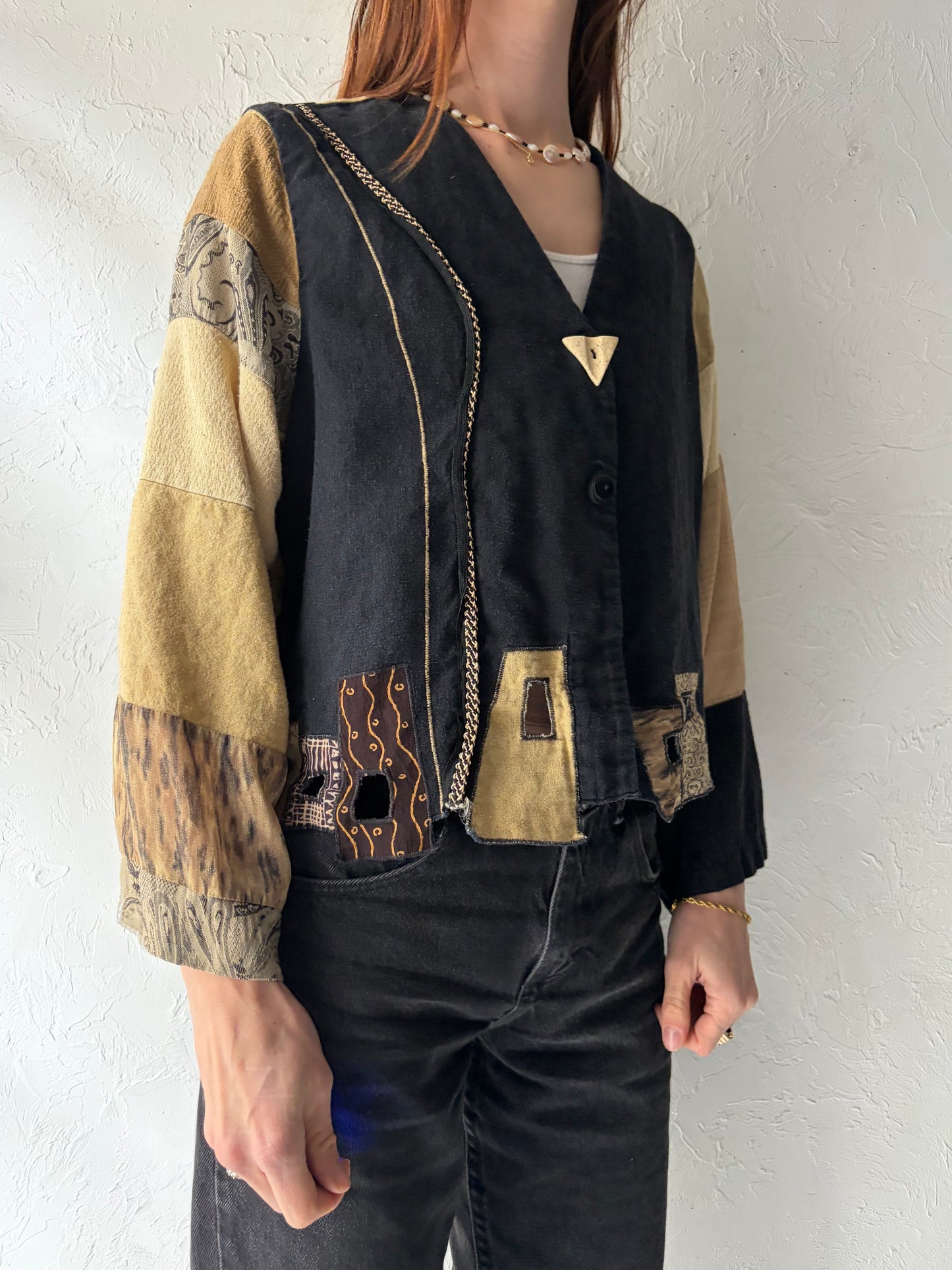 90s 'Donna Jessica' Cropped Tapestry Jacket / Vintage 1990s Retro Cropped Boho Jacket / Small