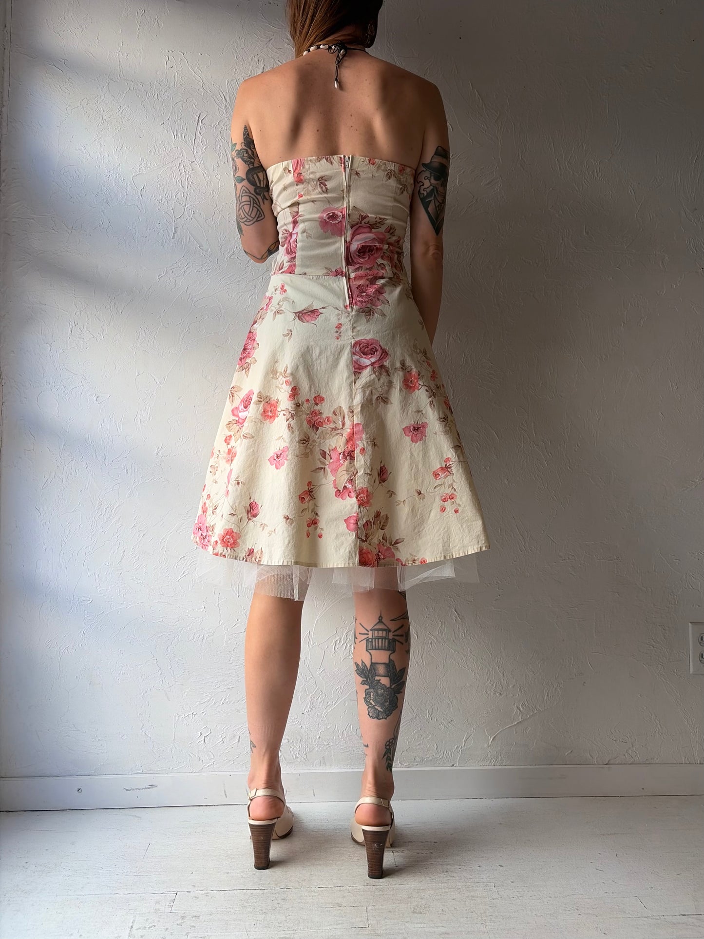 Y2k 'Ruby Rox' Strapless Floral Formal Dress / Small