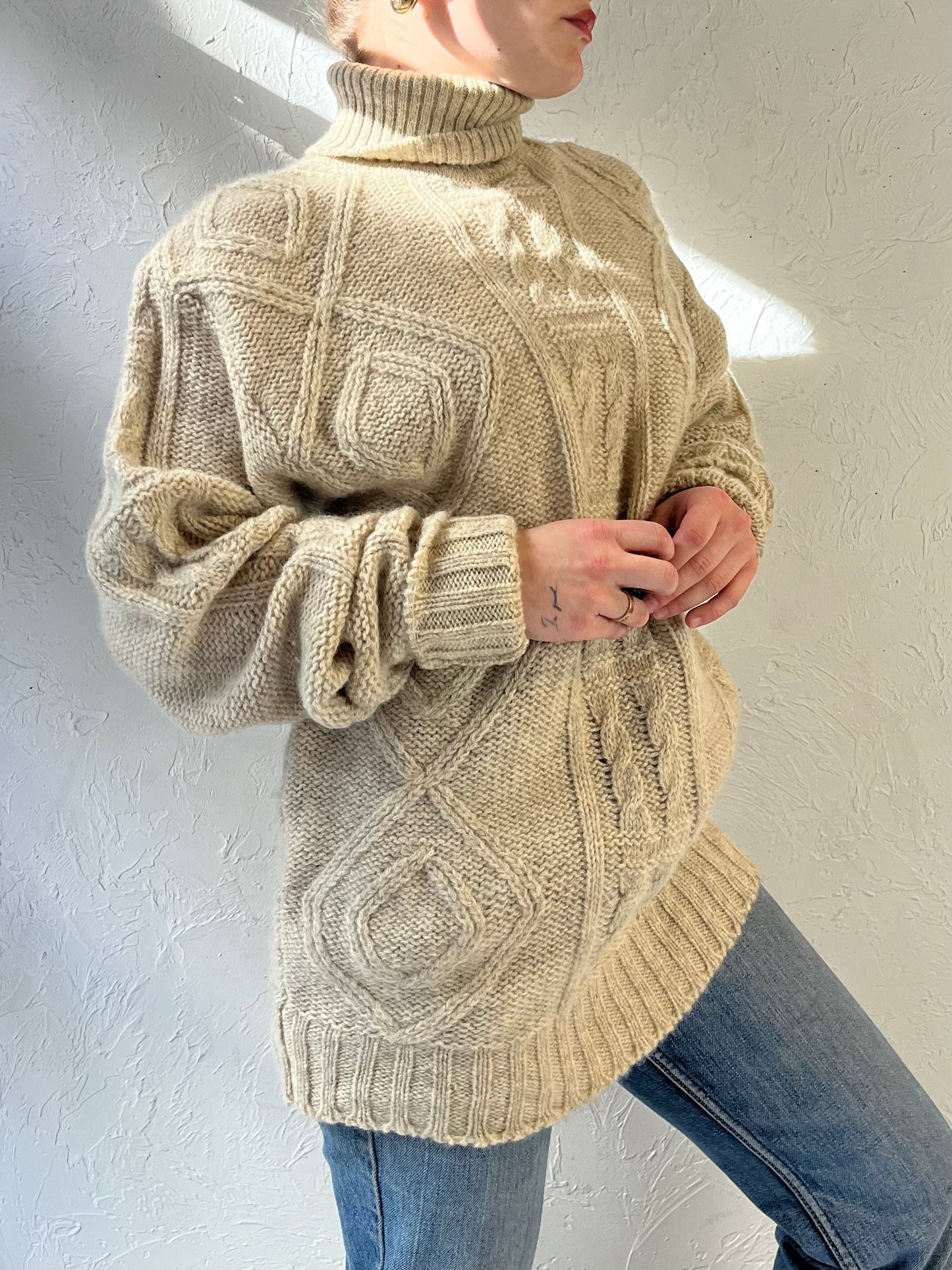 90s ‘Umberto’ Wool Cable Knit Turtle Neck Sweater / Small - Medium