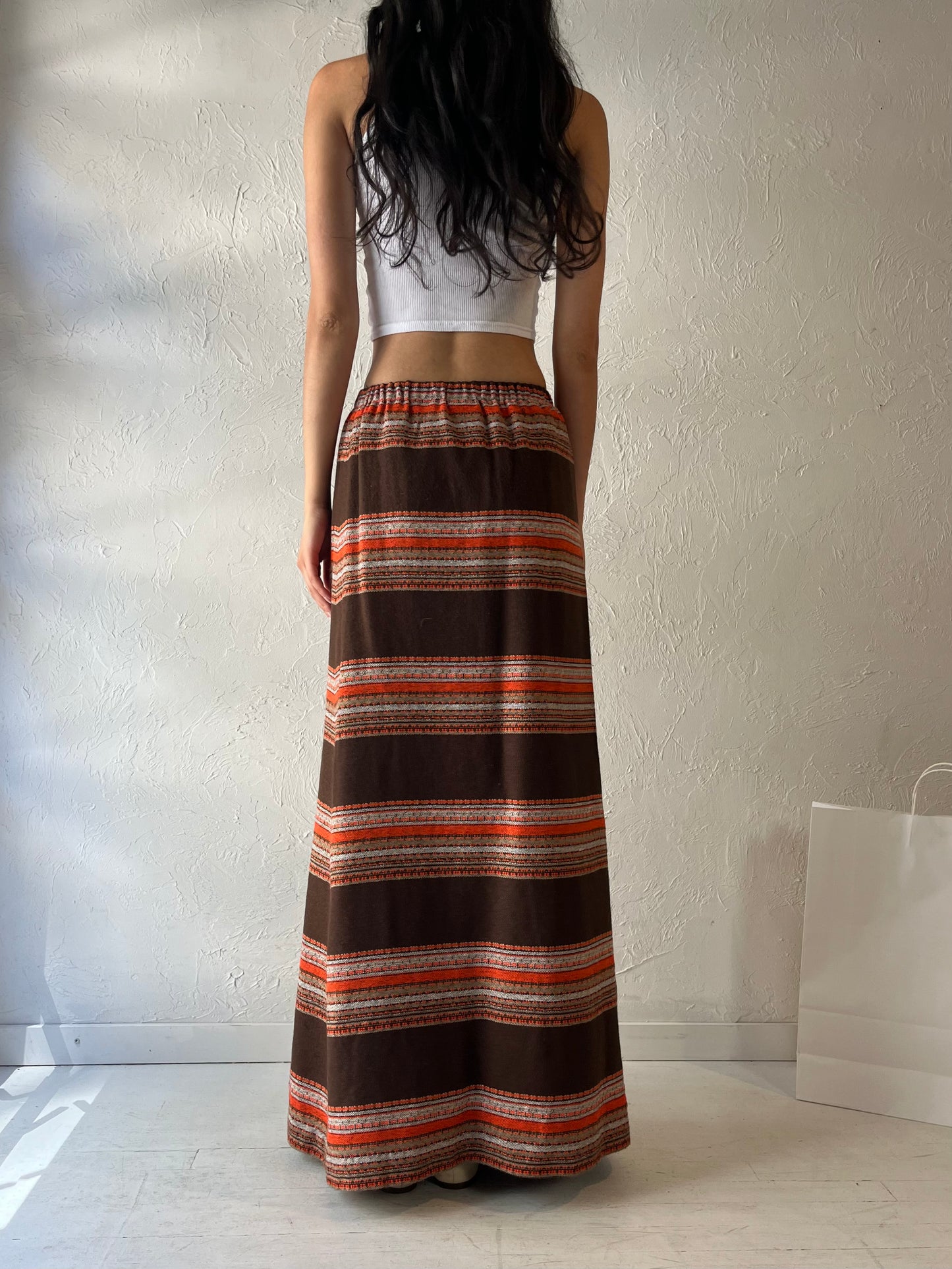 70s 'Doris Wood' Brown Acrylic Maxi Skirt / Small