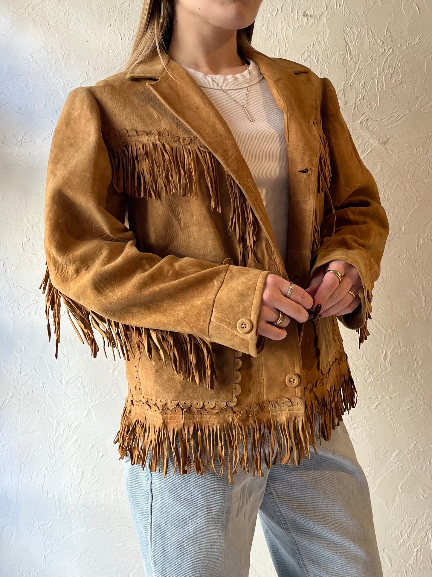 70s Western Fringe Suede Leather Jacket / Medium