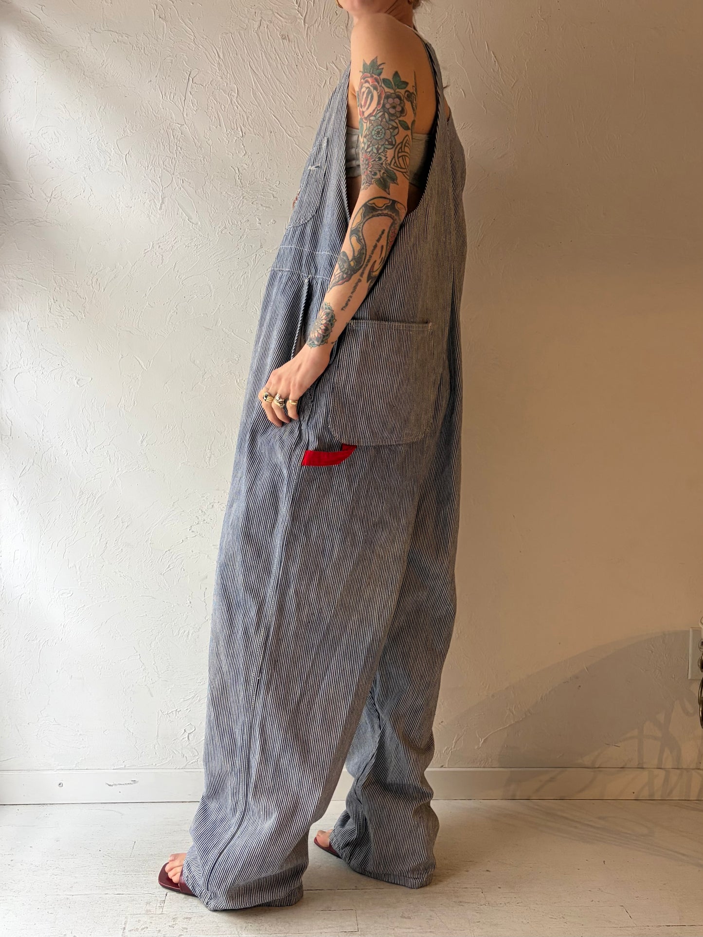 90s ‘GWG’ Pinstripe Denim Workwear Overalls 1990s Baggy Streetwear Dungarees / XXLarge