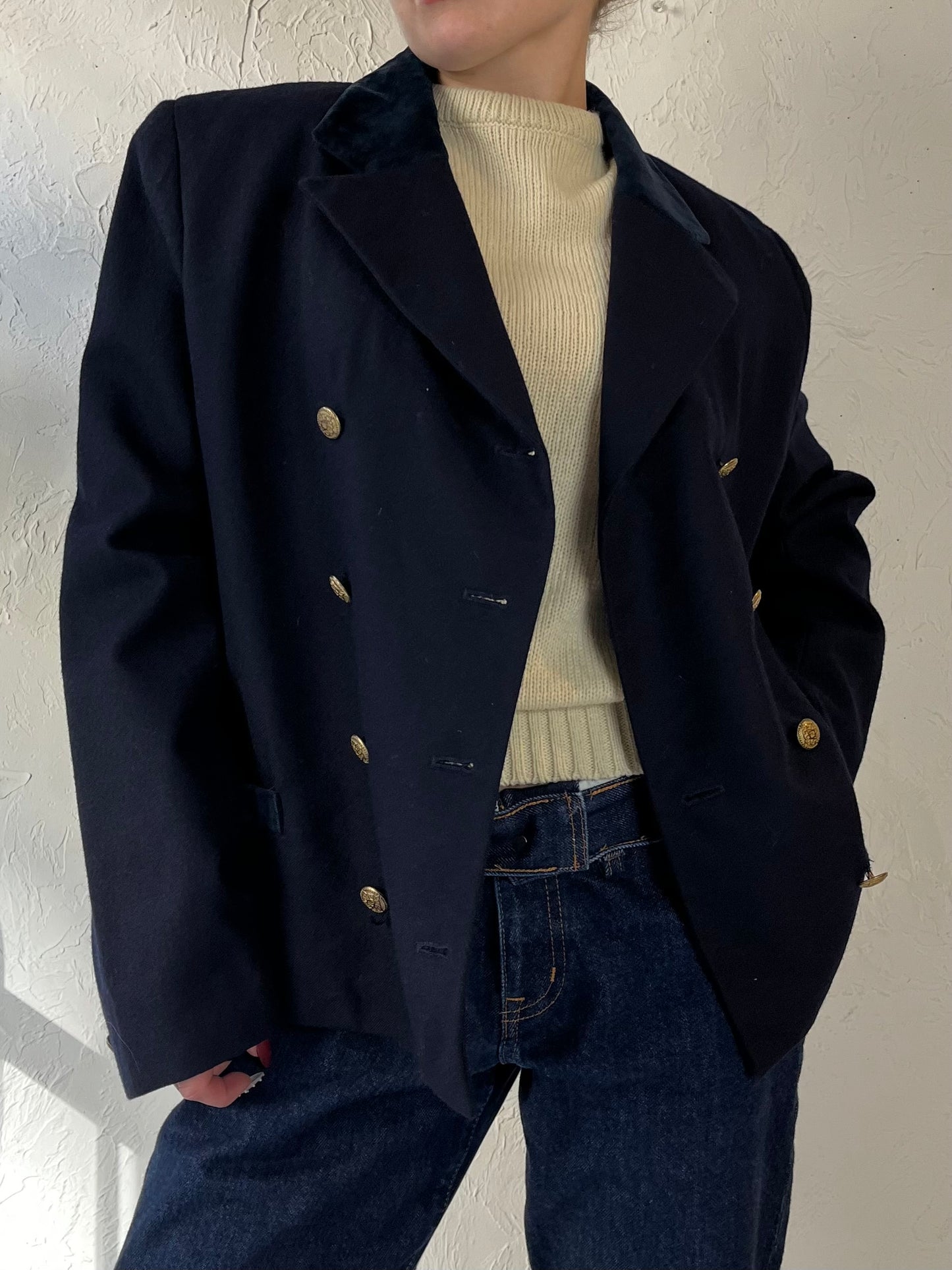 90s Y2K ‘Charter Club’ Navy Blue Wool Blazer / Medium