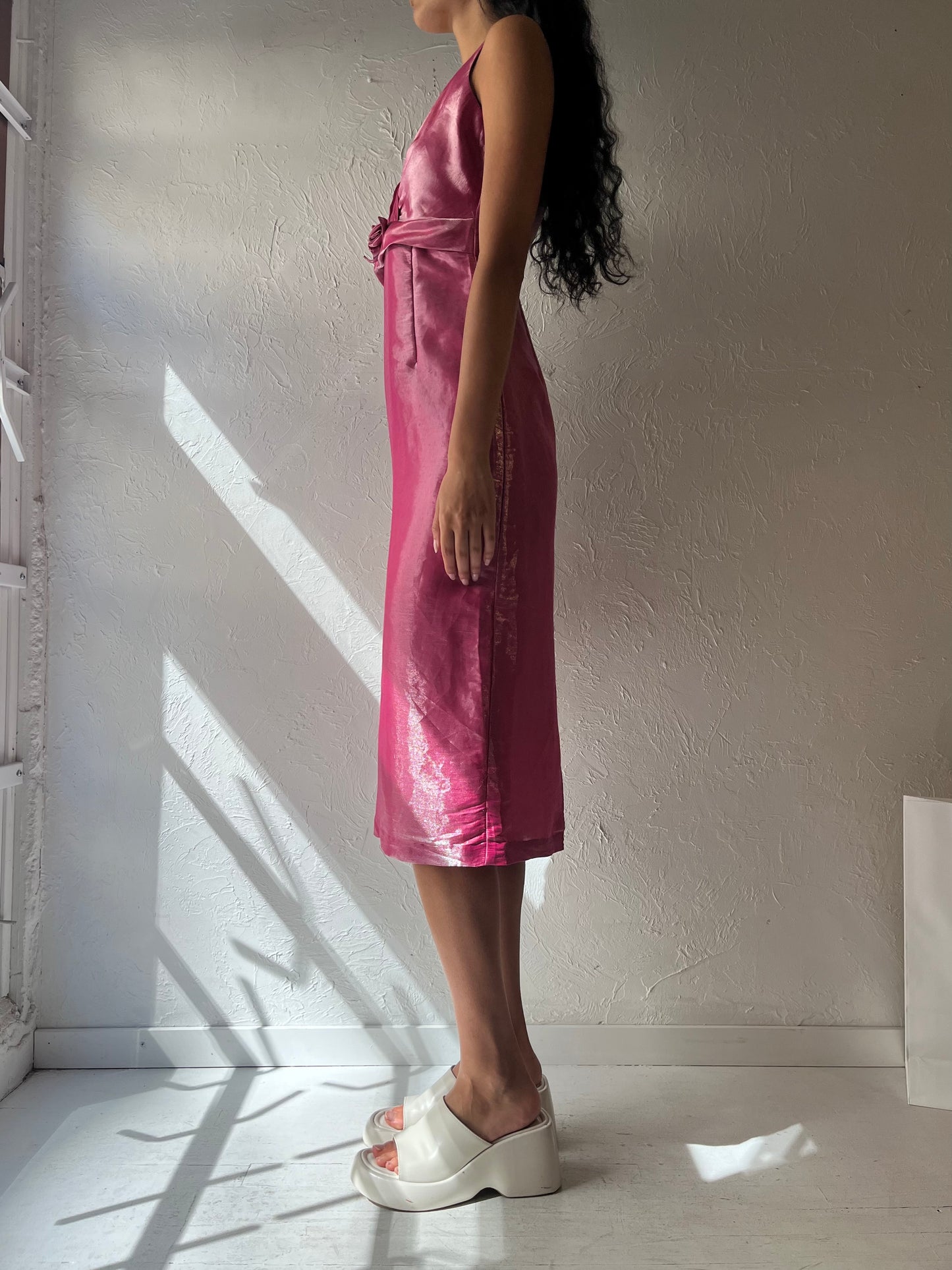 Vintage Shiny Pink Midi Dress / Small