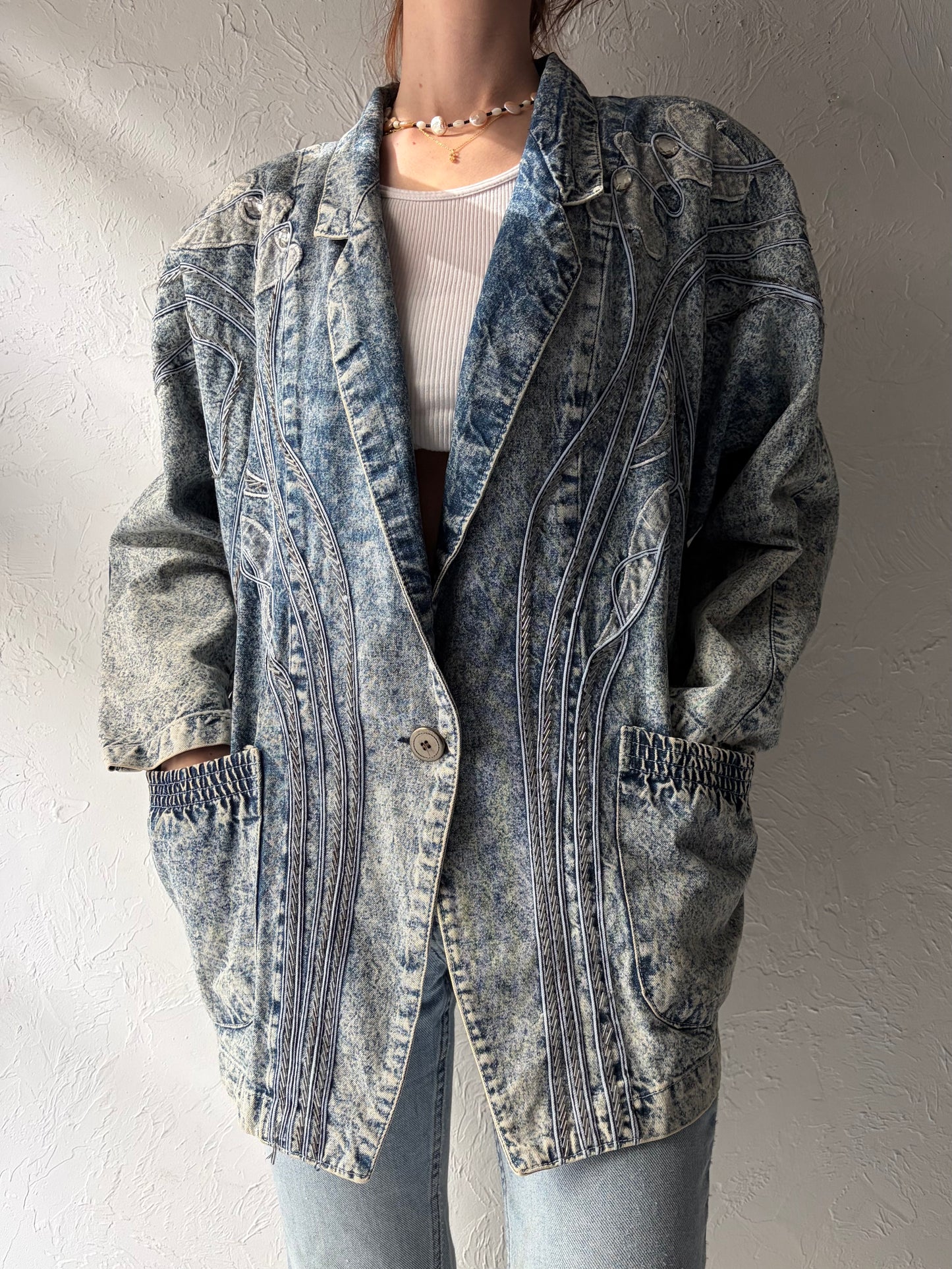 80s 'Michelle's' Retro Acid Wash Denim Jacket / 1980s Jean Western Blazer Jacket / Medium