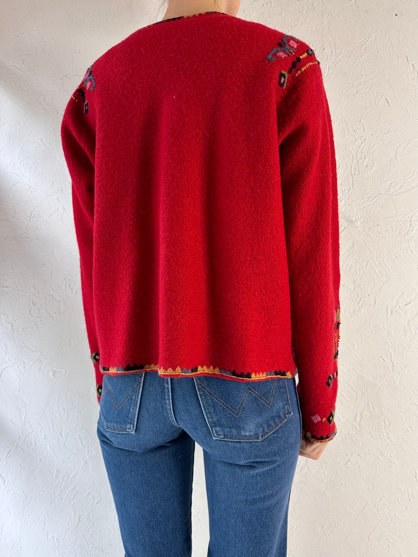 Y2k 'Vrikke' Nordic Red Wool Cardigan Sweater / Small